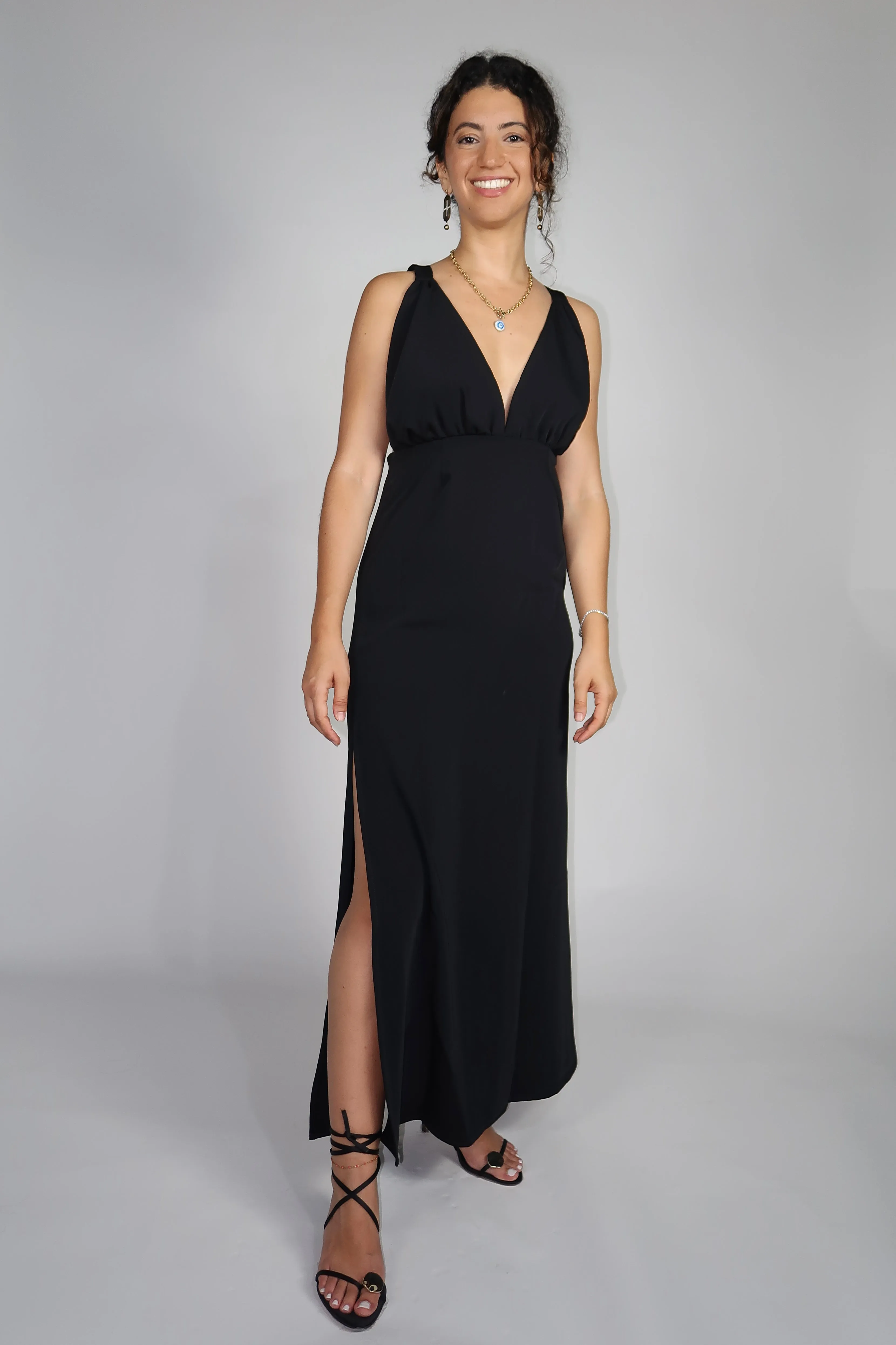 ROBE EN CREPE DE SOIE NOIRE- "TIE THE KNOT"