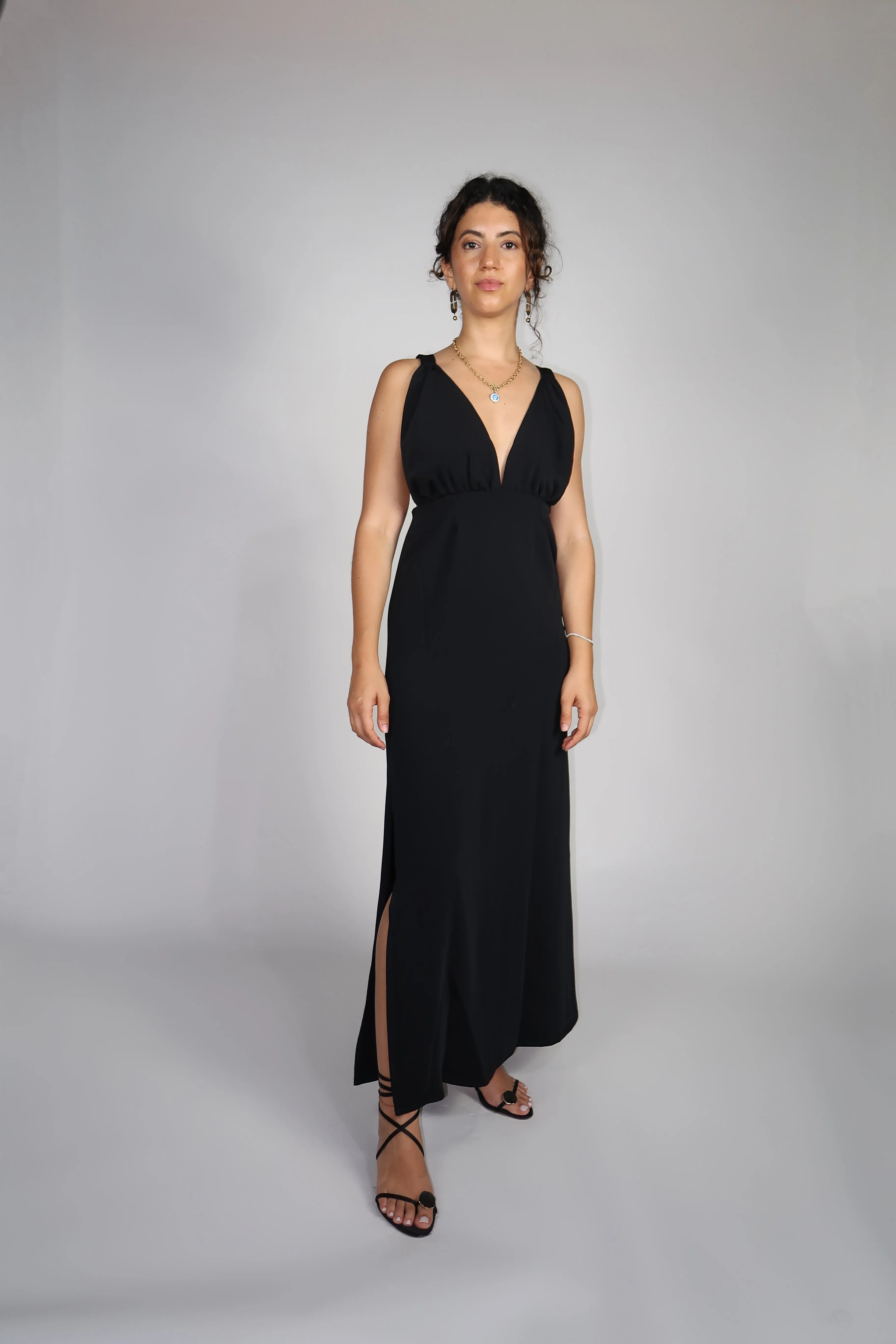 ROBE EN CREPE DE SOIE NOIRE- "TIE THE KNOT"