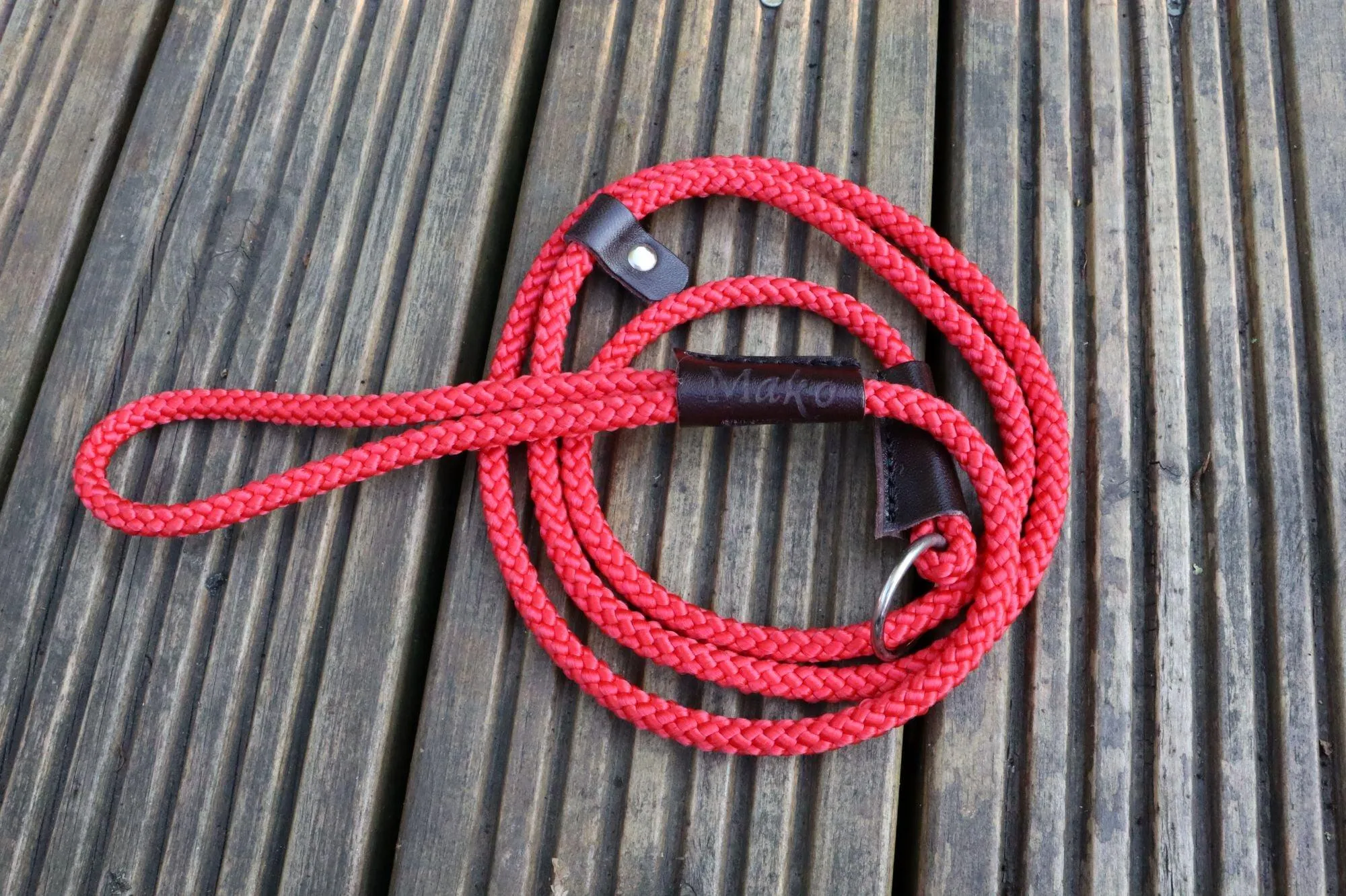 Rope Slip Lead for Dogs - Nickel finish in 12 and 8mm width, various colours available