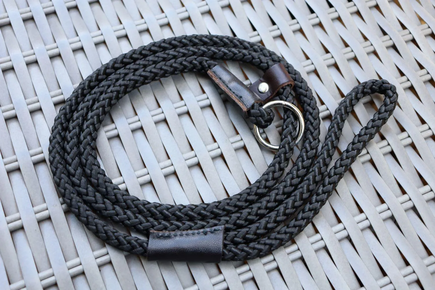 Rope Slip Lead for Dogs - Nickel finish in 12 and 8mm width, various colours available