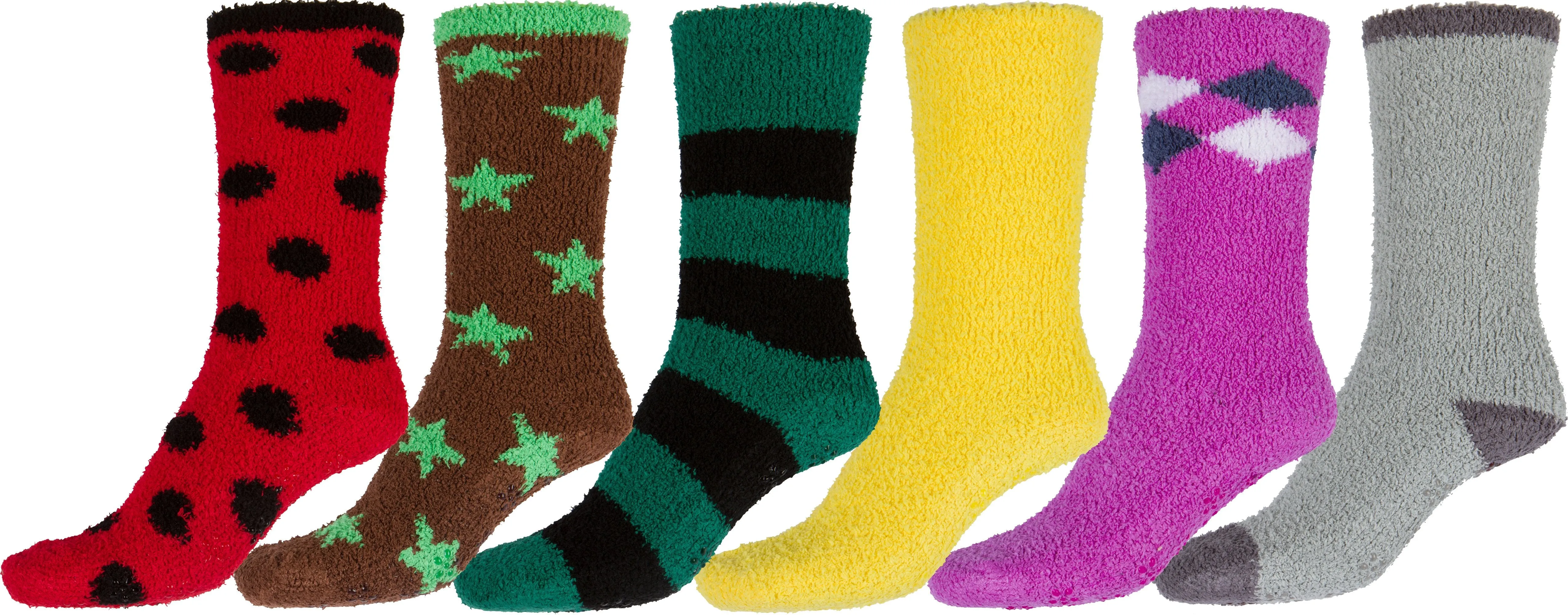 Sakkas Super Soft Anti-Slip Fuzzy Crew Socks Value Assorted 6-Pack