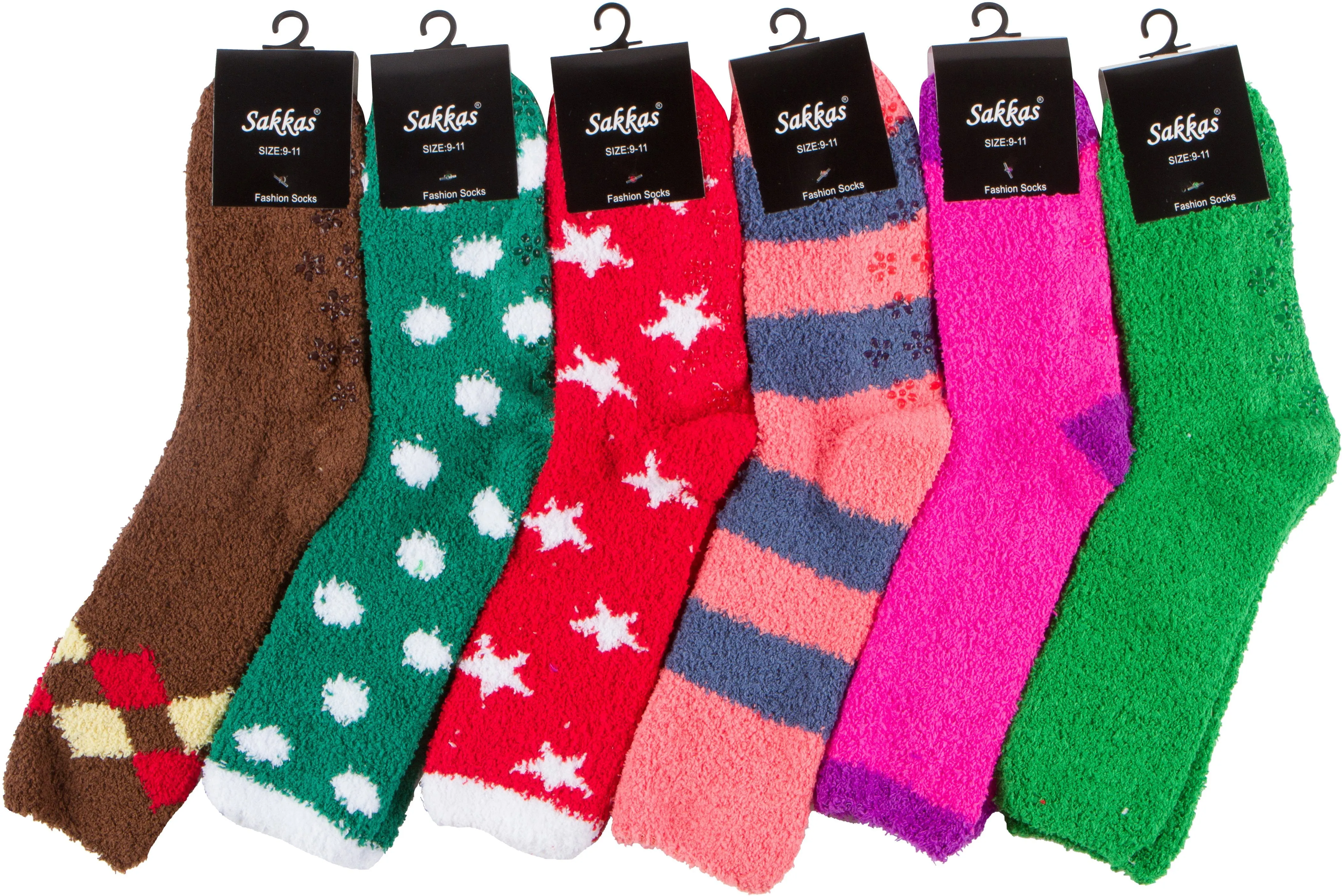 Sakkas Super Soft Anti-Slip Fuzzy Crew Socks Value Assorted 6-Pack