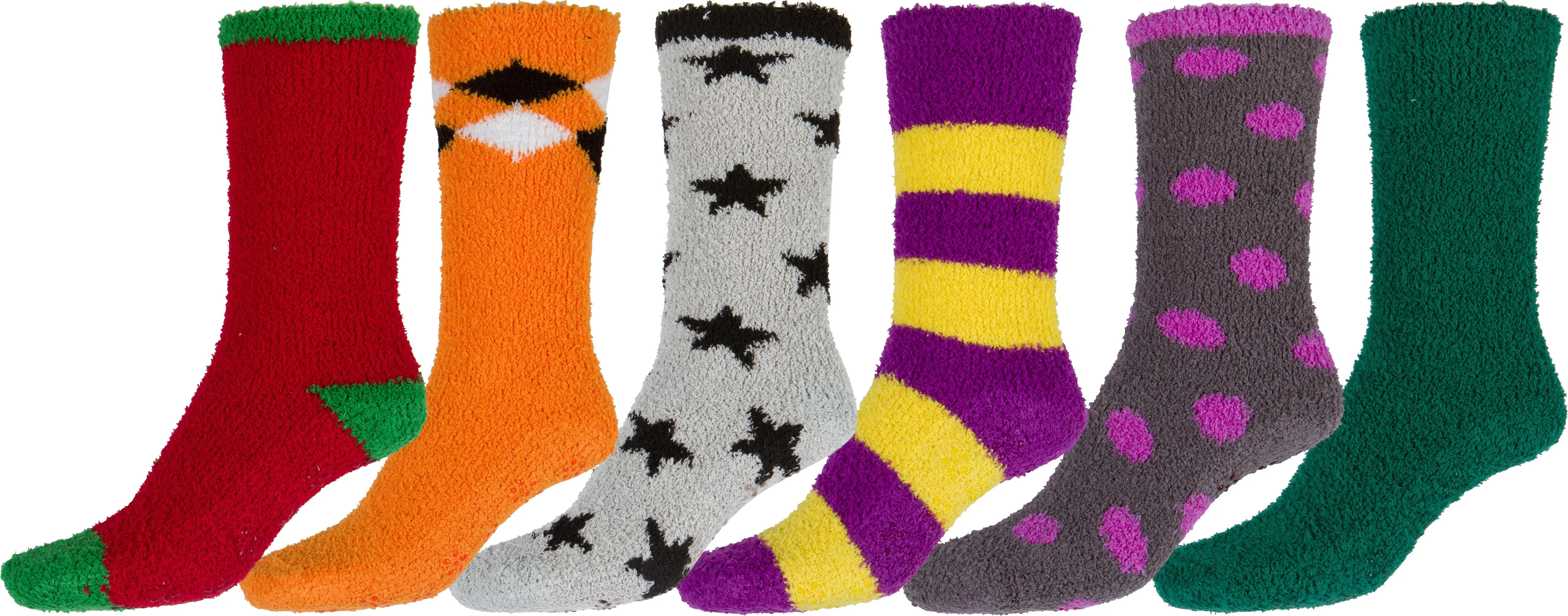 Sakkas Super Soft Anti-Slip Fuzzy Crew Socks Value Assorted 6-Pack