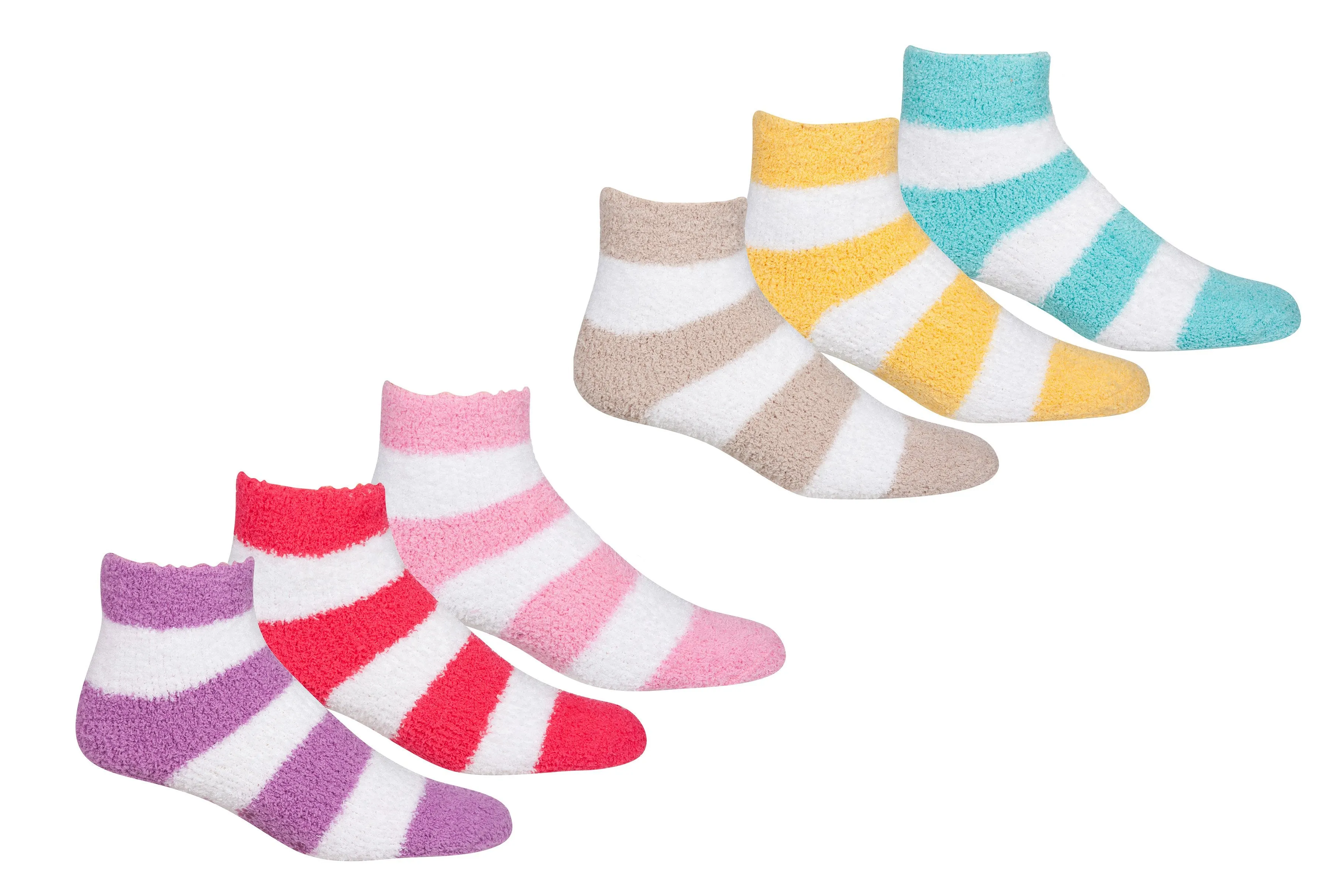 Sakkas Super Soft Anti-Slip Fuzzy Crew Socks Value Assorted 6-Pack