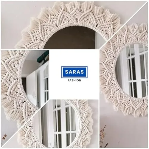 SARAS FASHION Decorative Macrame Wall Mirror, Handcrafted, 50 x 22 cm Diameter NK-01