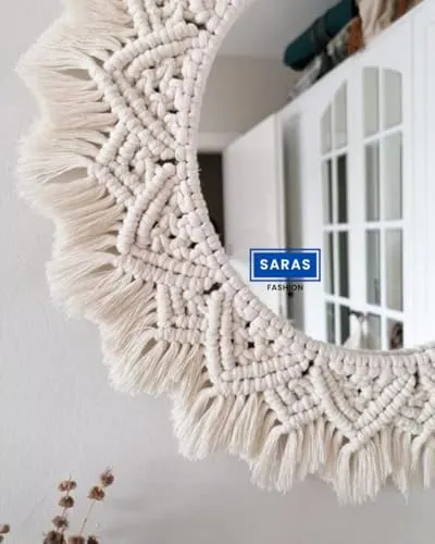 SARAS FASHION Decorative Macrame Wall Mirror, Handcrafted, 50 x 22 cm Diameter NK-01