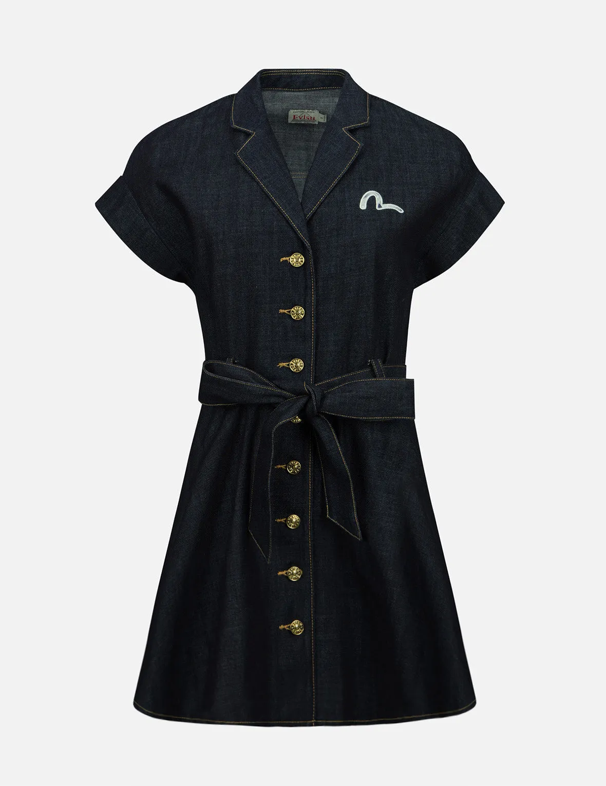 Seagull Embroidery Denim Shirt Dress