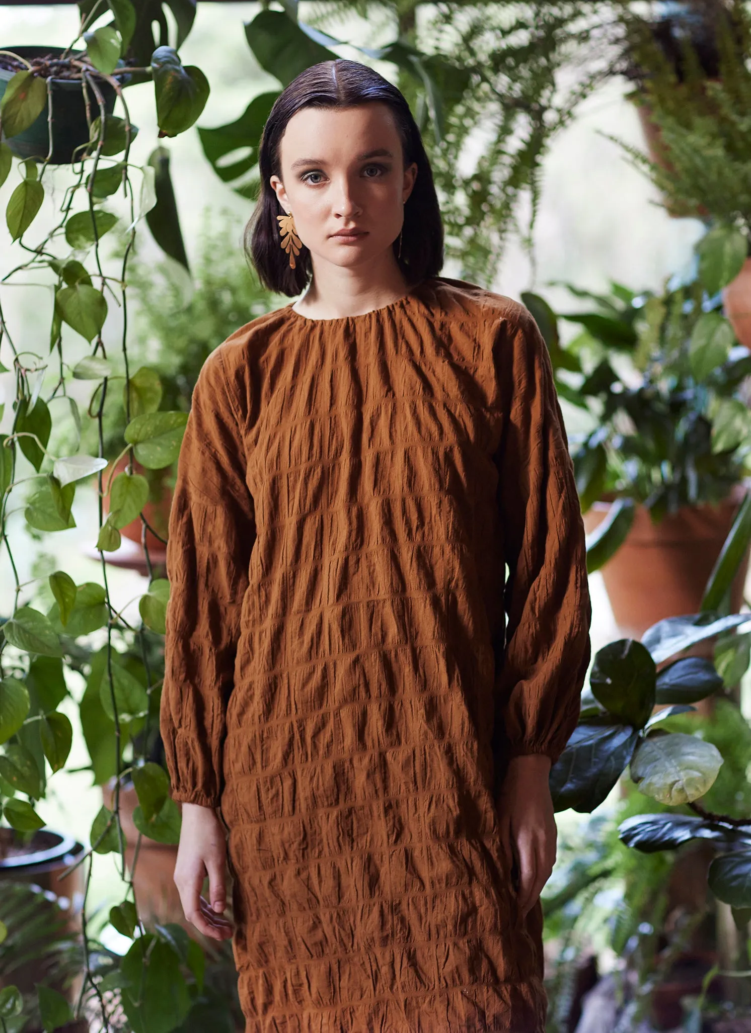 SEED DRESS [ Burnt Orange Cotton, Long Sleeves ]