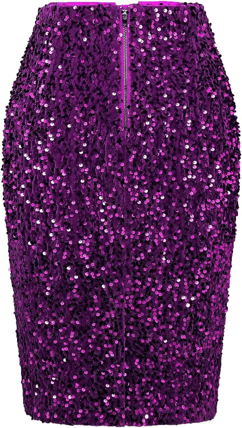 Sequined Pink High Waist Pencil Skirt