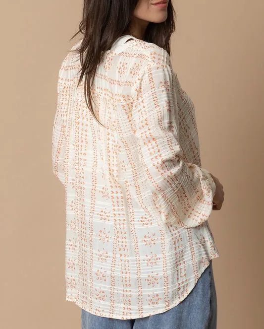 Serenity Long Sleeve Orange/Cream Printed Button Down Top