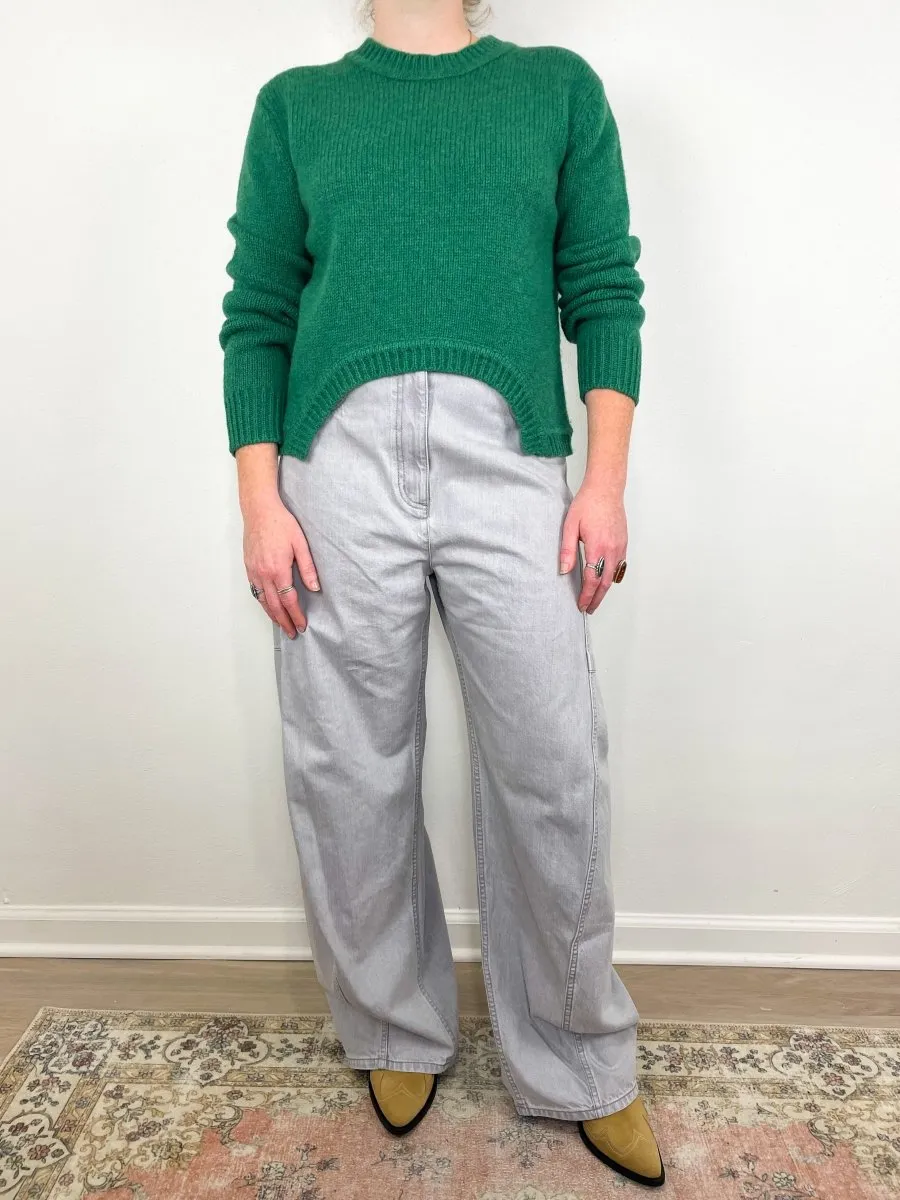 Soft Lambswool Shrunken Crewneck Pullover in Green