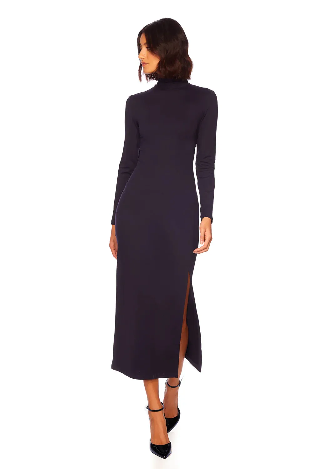 Susana Monaco Long Sleeve Turtleneck Dress with Slit D33061