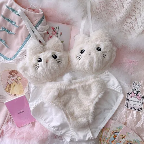 Sweet Cute Cat Wire Free Bra Set