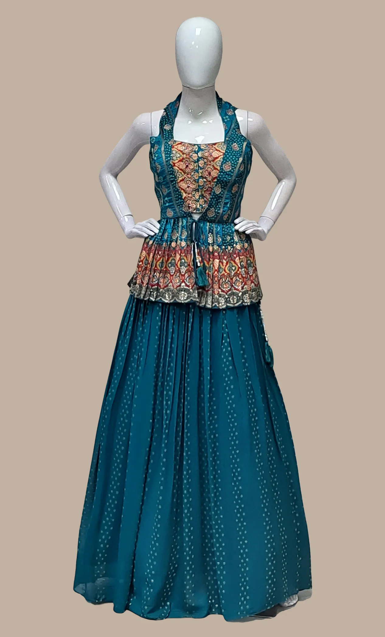 Teal Embroidered Choli Set