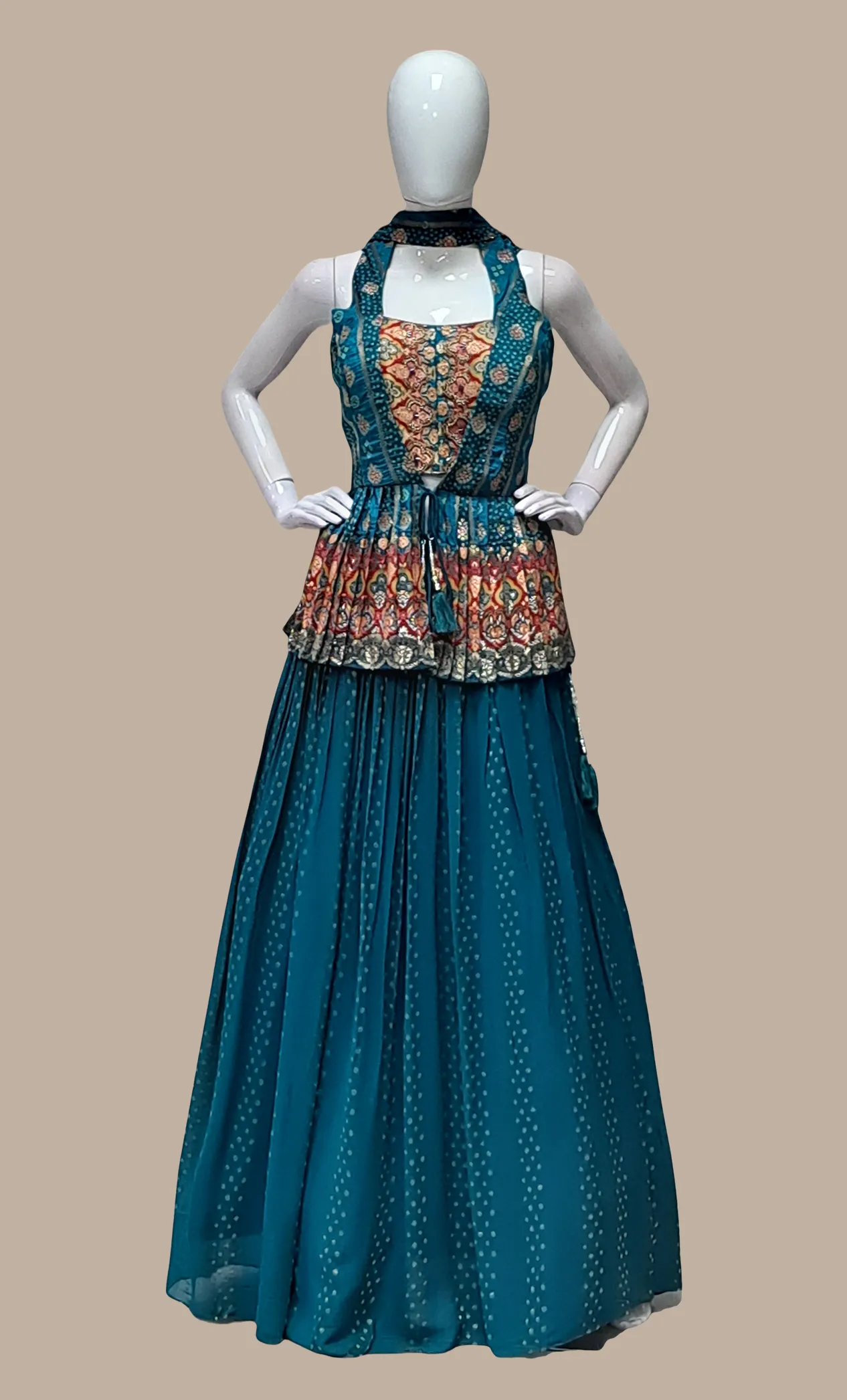 Teal Embroidered Choli Set