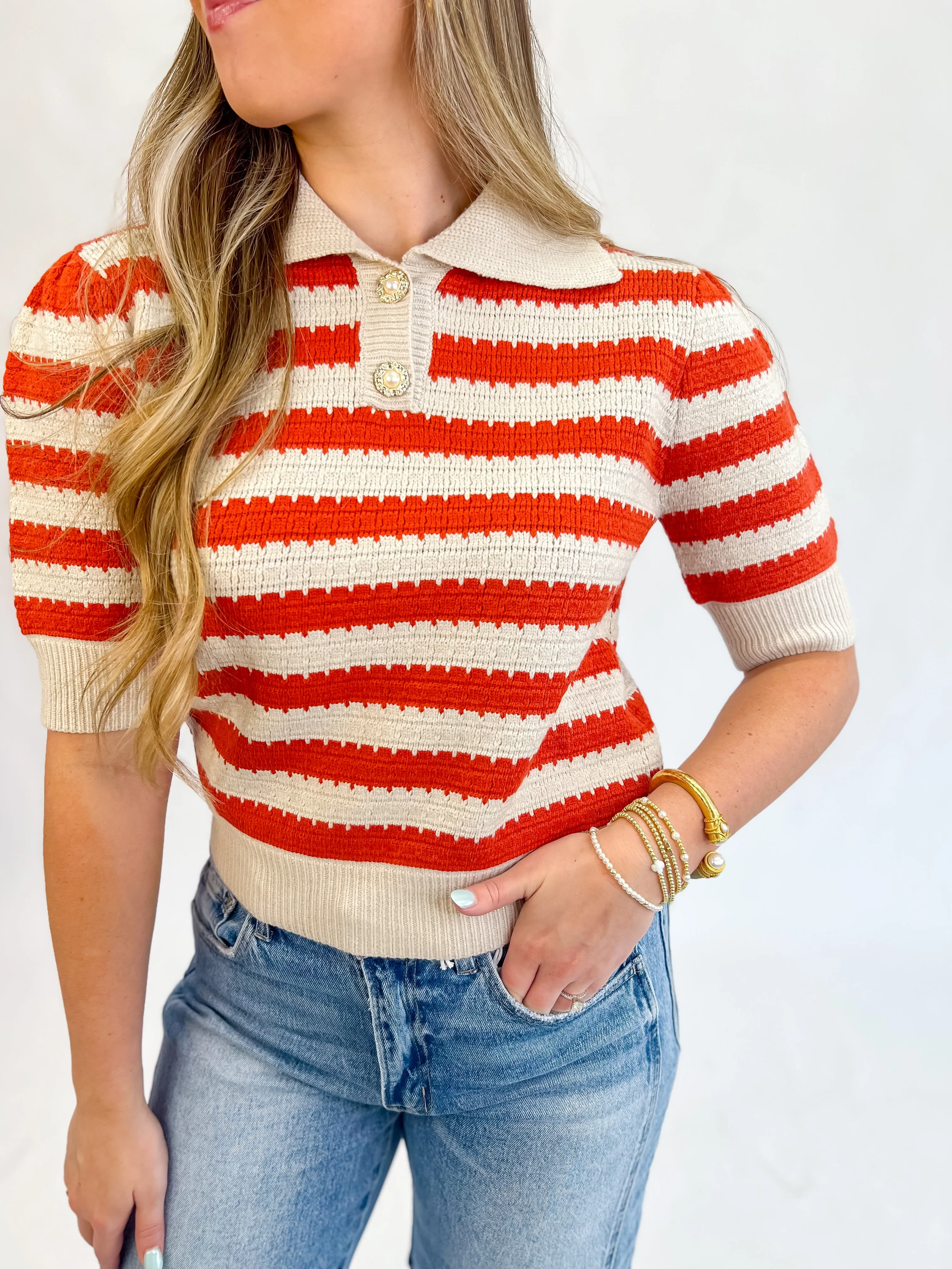 [THML] Chic Stripes Knit Top