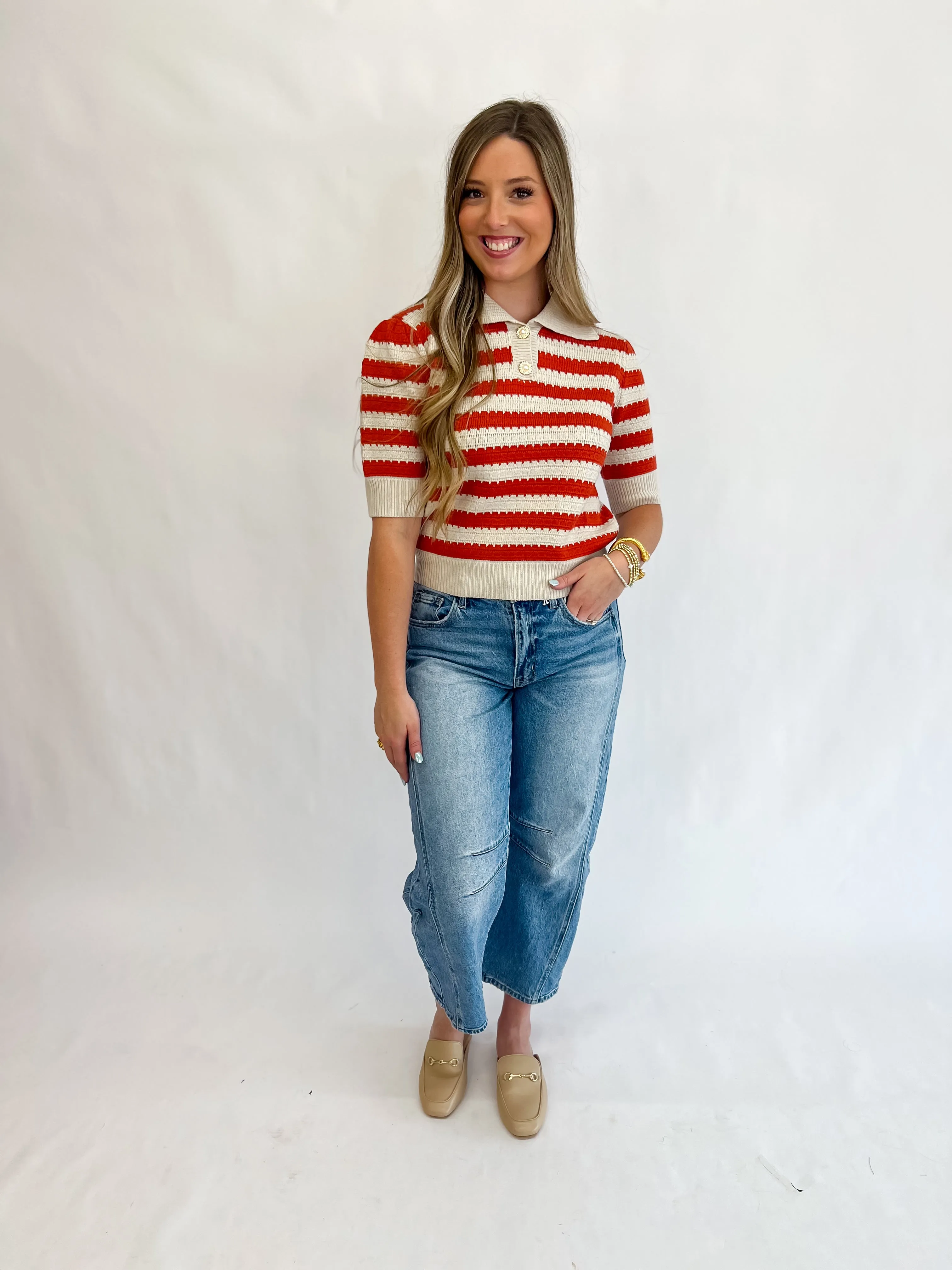 [THML] Chic Stripes Knit Top