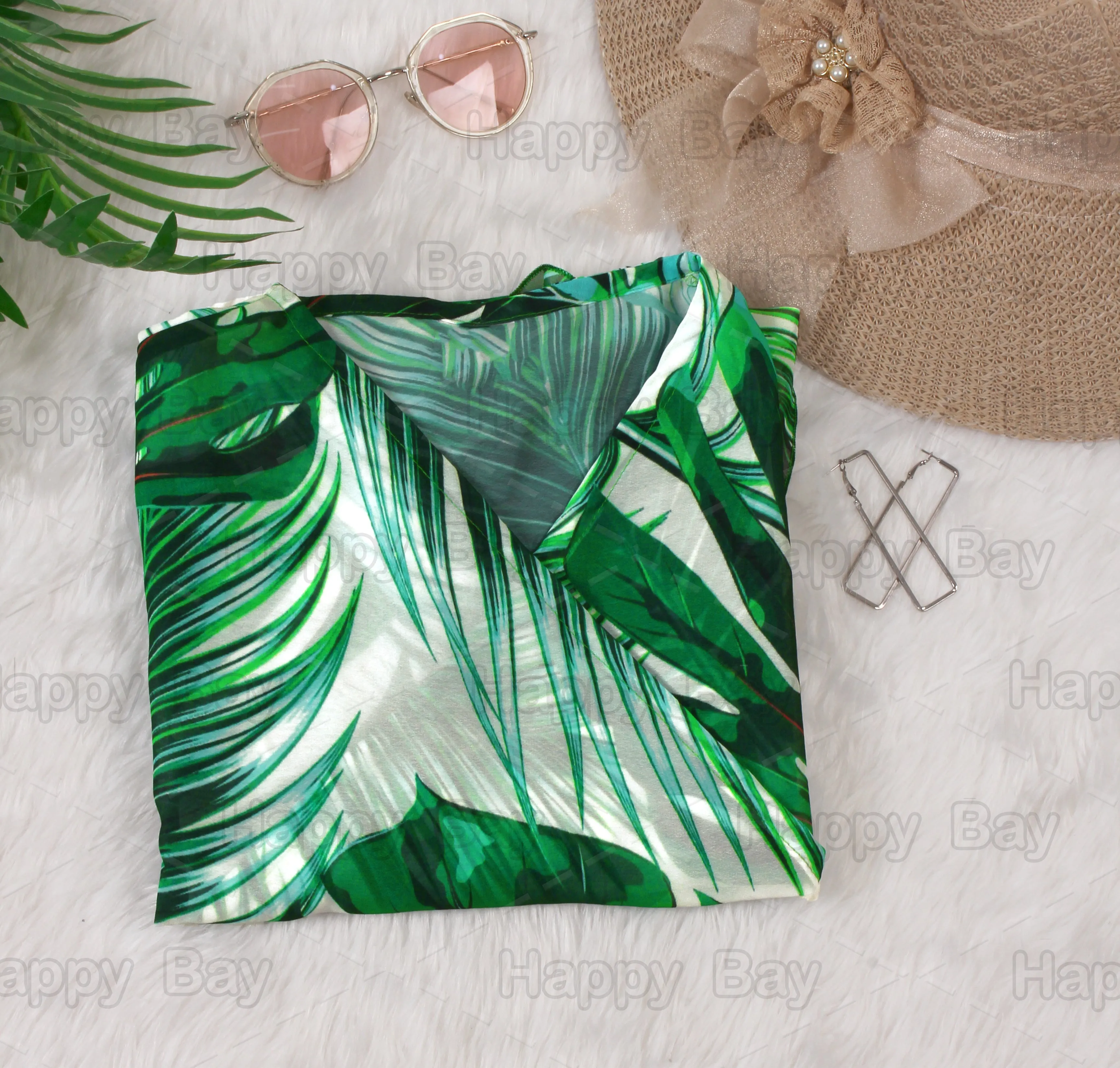 Tropical Elegance Sheer Allover Monstera Leaves and Palm Tree Leaves Printed Kimono Shrug Jacket Cover up