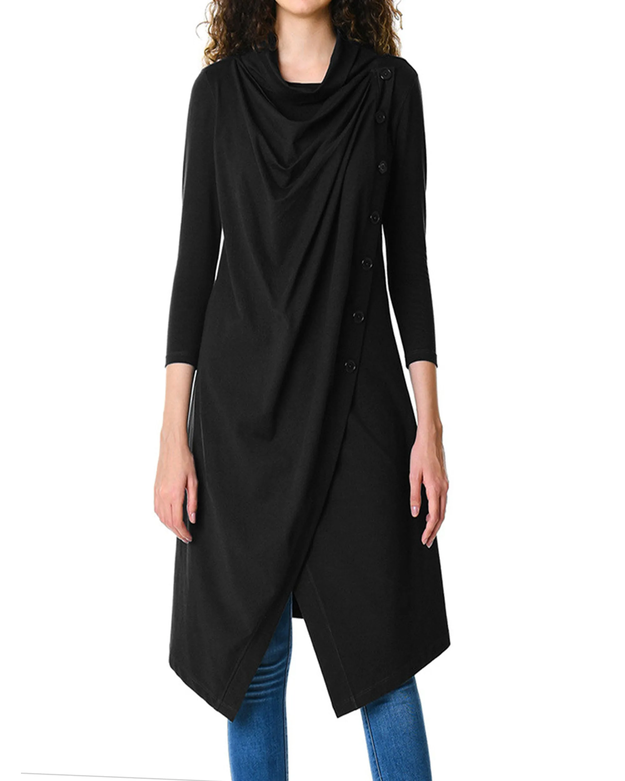 Tunic top/cotton tunic dress/asymmetrical t-shirt/long tops/cowl neck top/black tunic dress/3/4 sleeve dress Q206