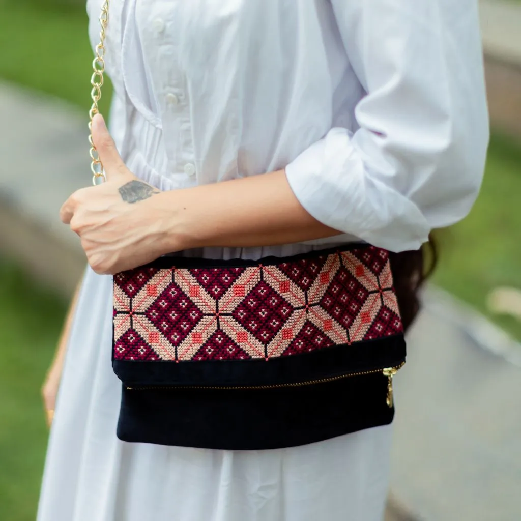 Velvet Tatreez Crossbody in Berry