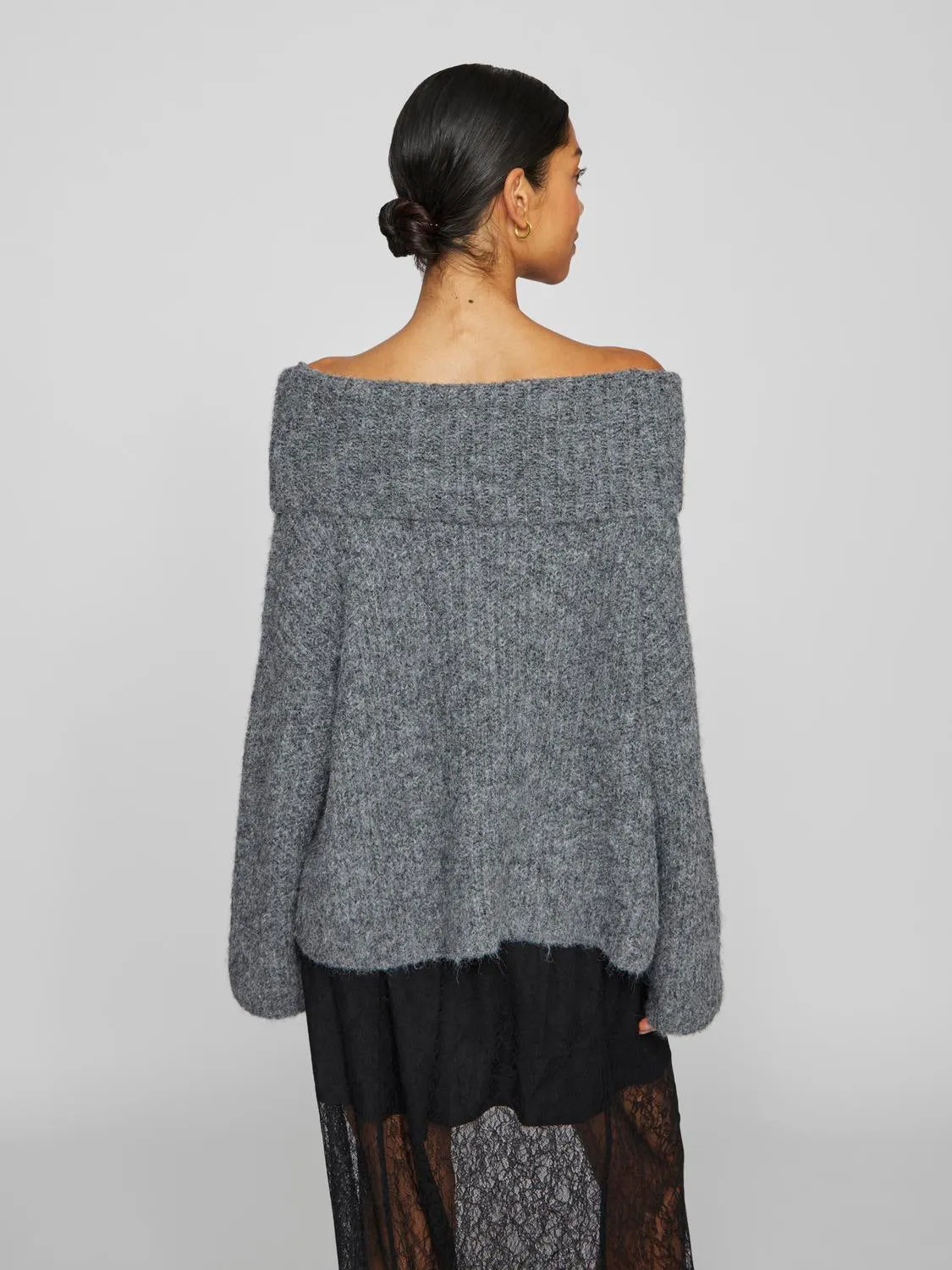 VIADINA Knit Top - Medium Grey Melange