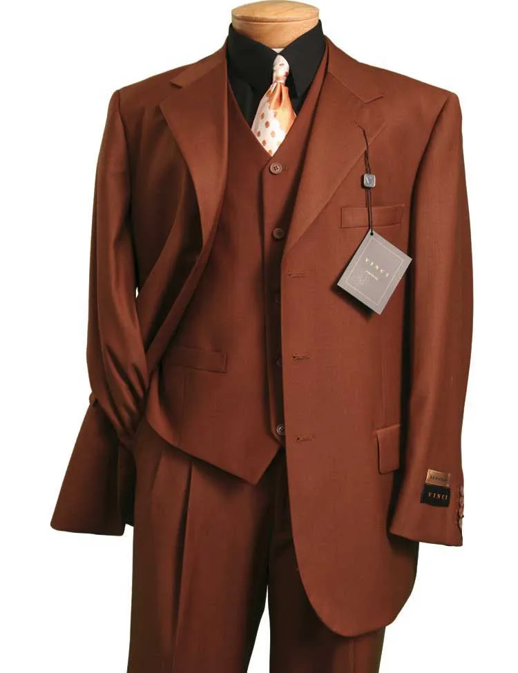 Vinci Regular Fit 3 Piece Single Breasted Suit (Cognac) 3TR-3