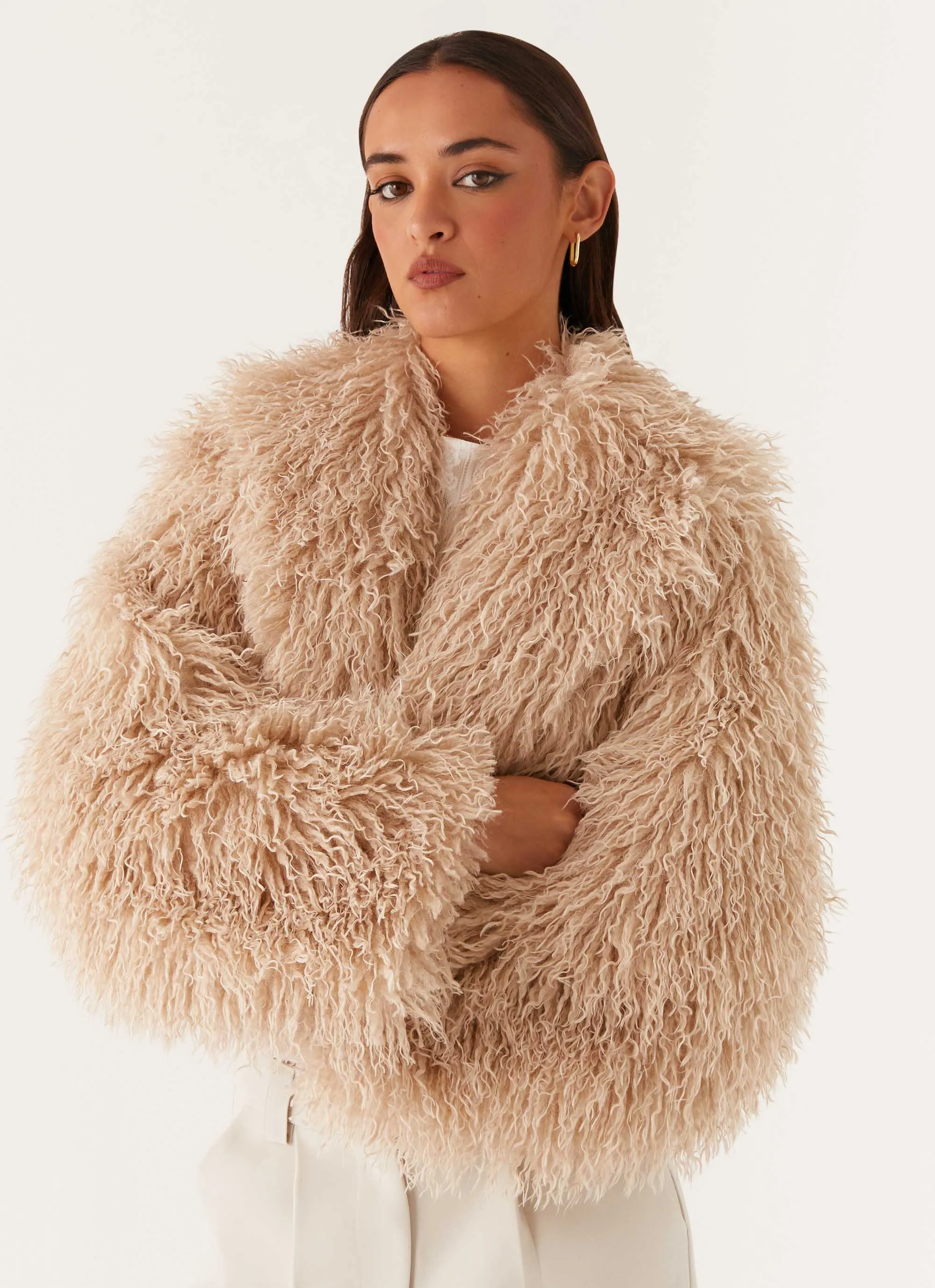 Virginia Cropped Fur Jacket - Taupe