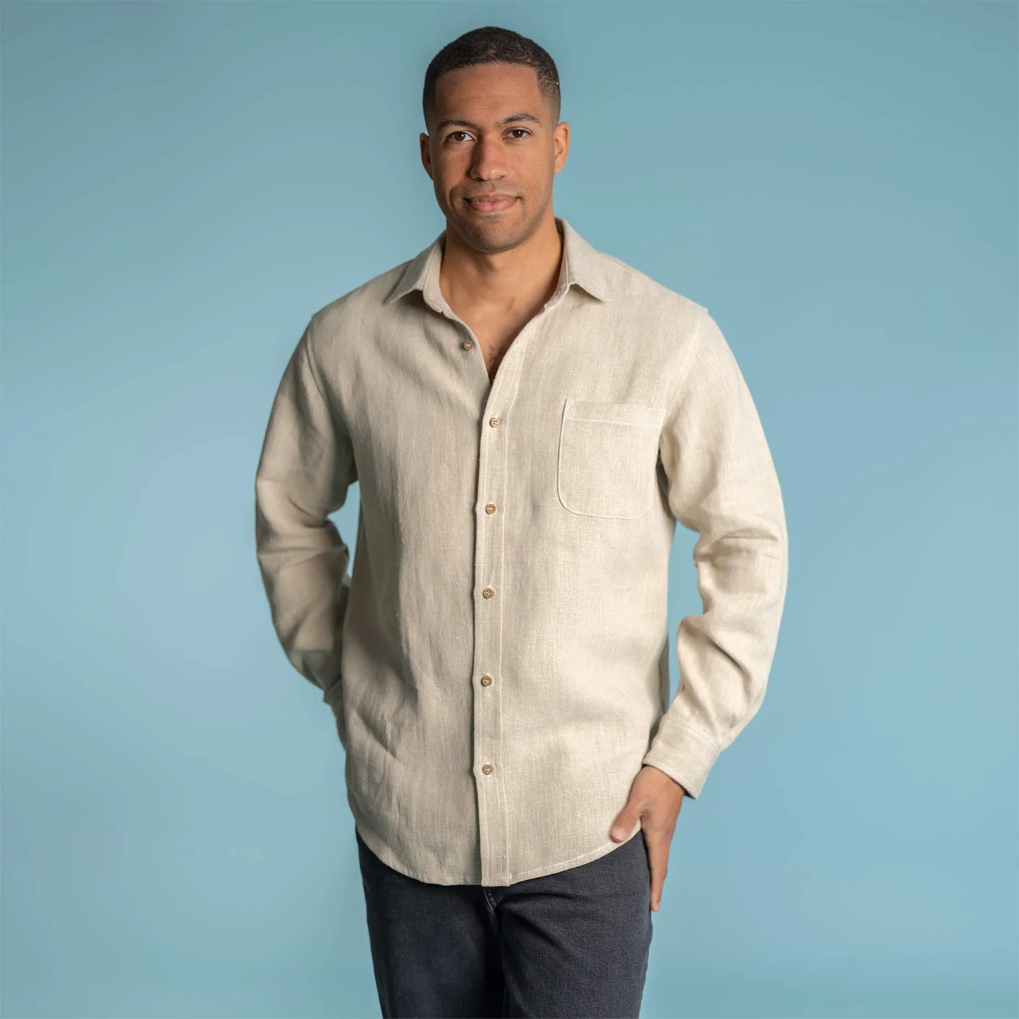 WELLINGTON 100% Organic Linen Shirt (OC Thread, Coconut Buttons, Synthetics-free) (100% Biodegradable)