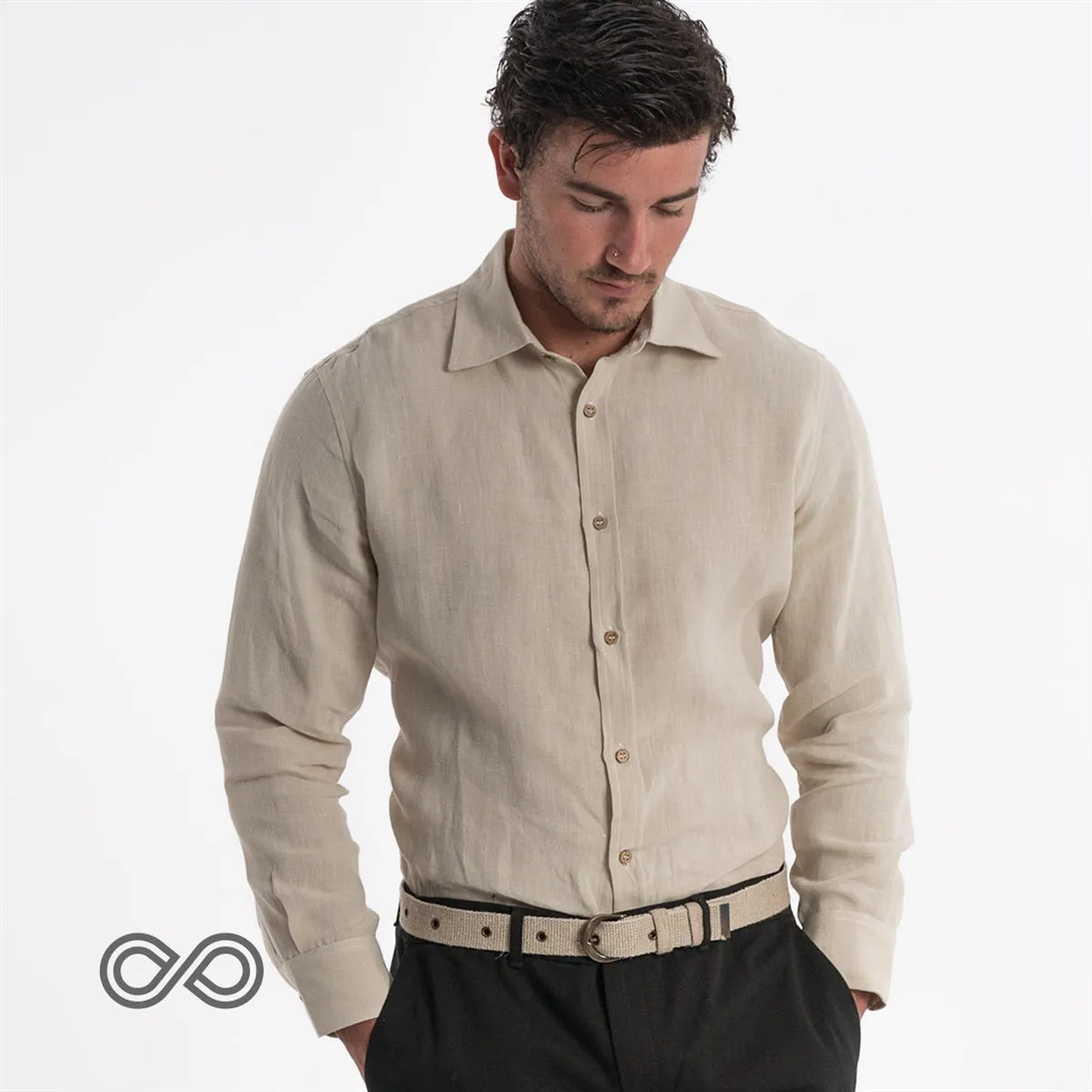 WELLINGTON 100% Organic Linen Shirt (OC Thread, Coconut Buttons, Synthetics-free) (100% Biodegradable)