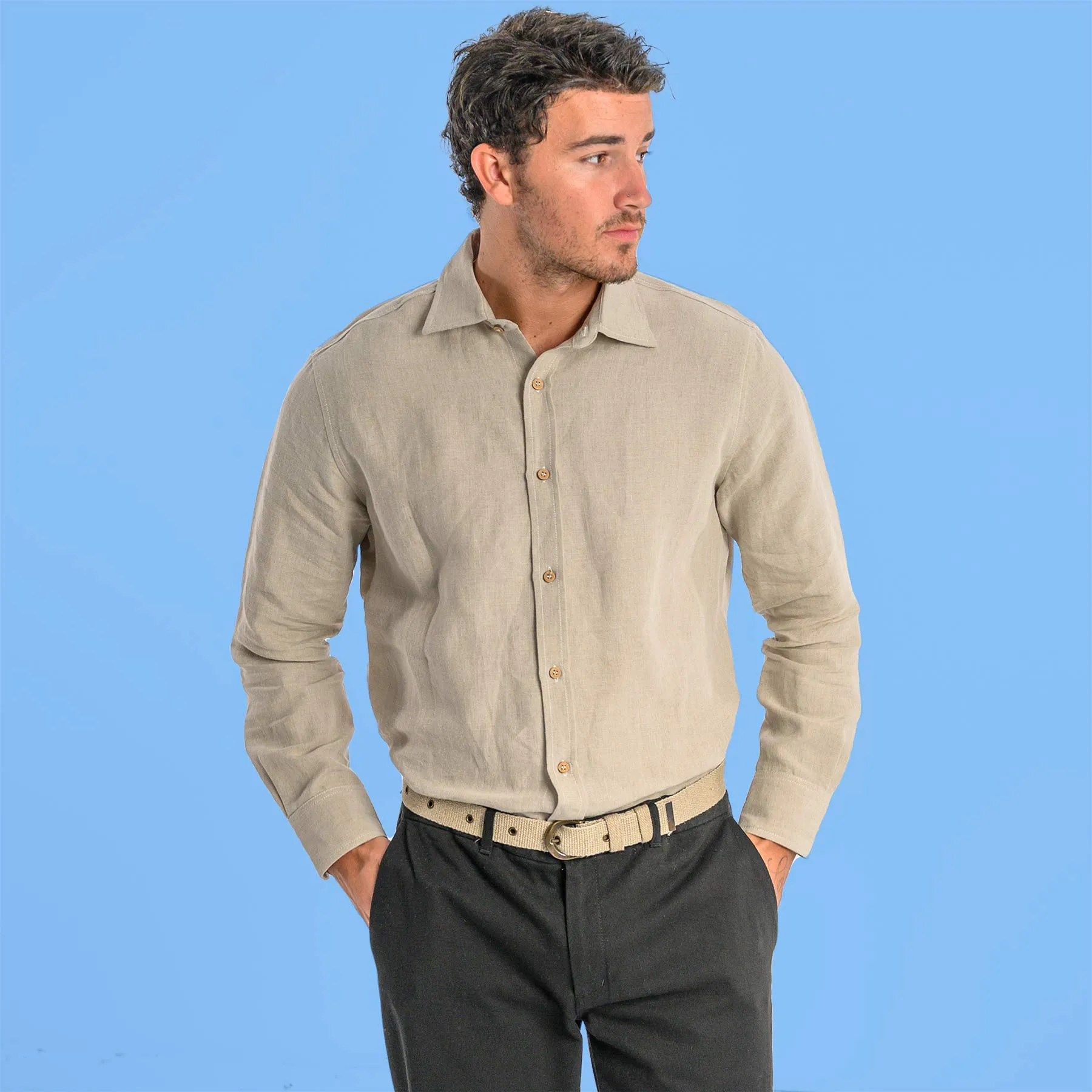 WELLINGTON 100% Organic Linen Shirt (OC Thread, Coconut Buttons, Synthetics-free) (100% Biodegradable)