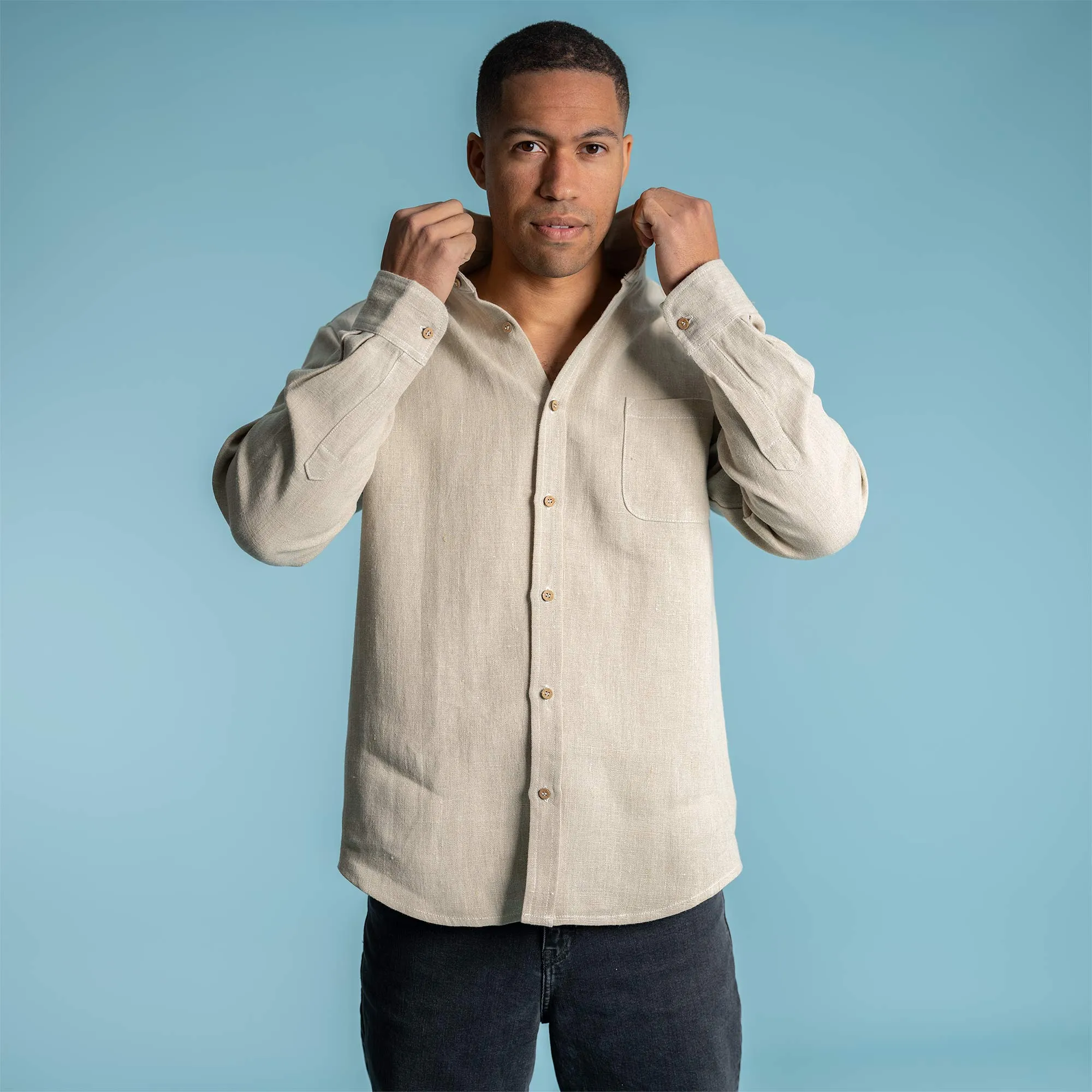 WELLINGTON 100% Organic Linen Shirt (OC Thread, Coconut Buttons, Synthetics-free) (100% Biodegradable)