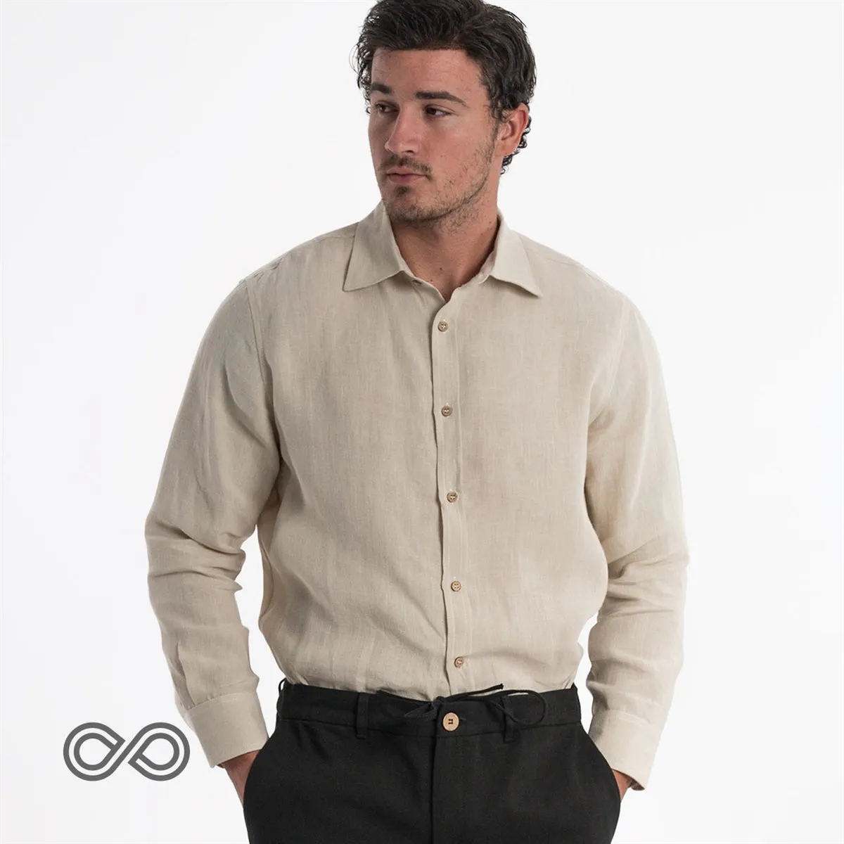 WELLINGTON 100% Organic Linen Shirt (OC Thread, Coconut Buttons, Synthetics-free) (100% Biodegradable)