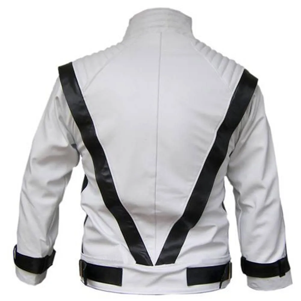 White Leather Black Stripes Jacket