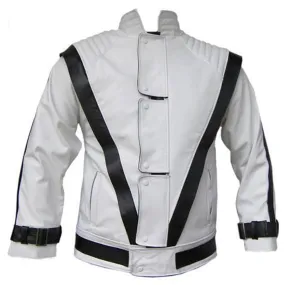 White Leather Black Stripes Jacket