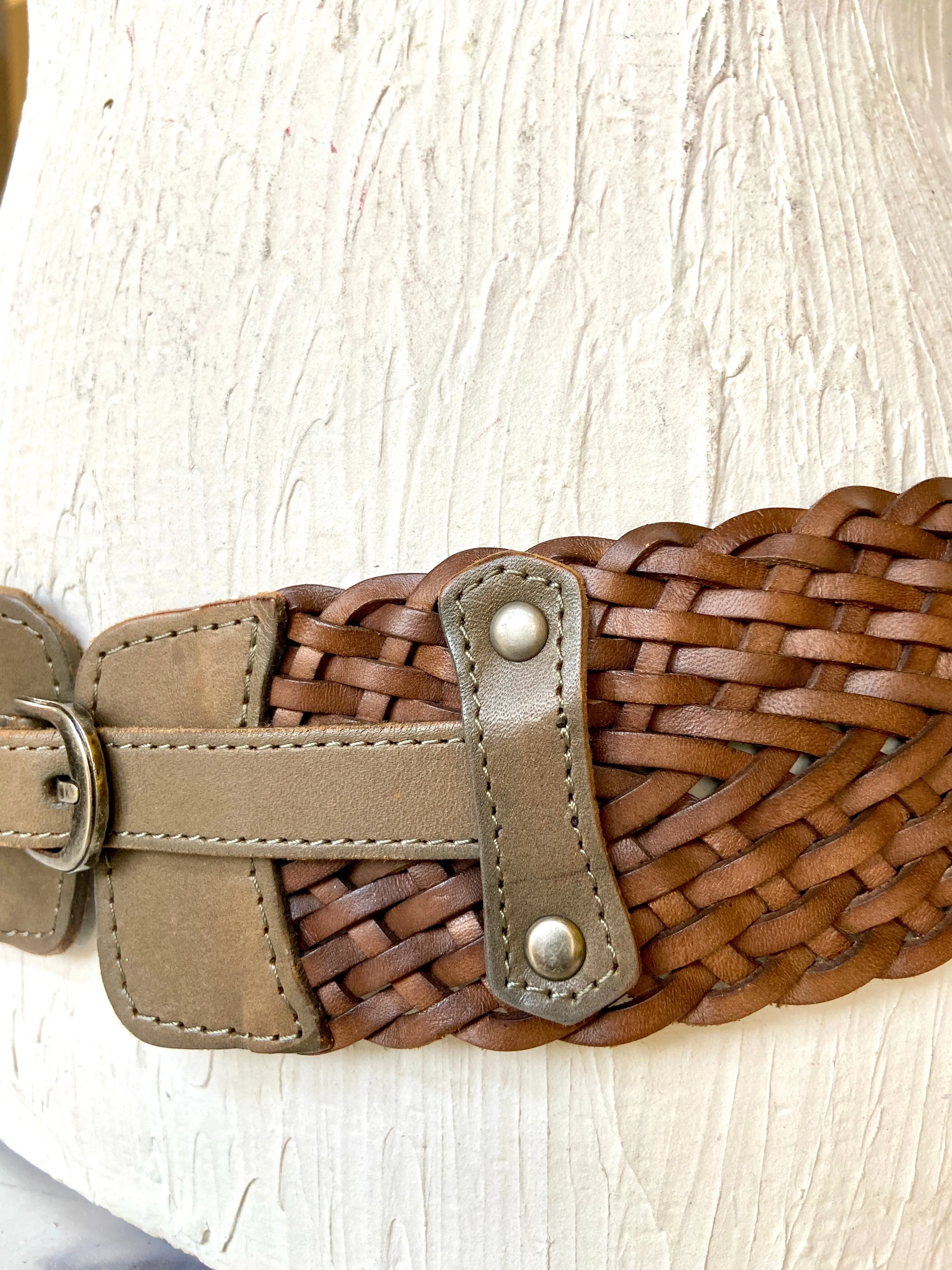 Wide brown woven belt