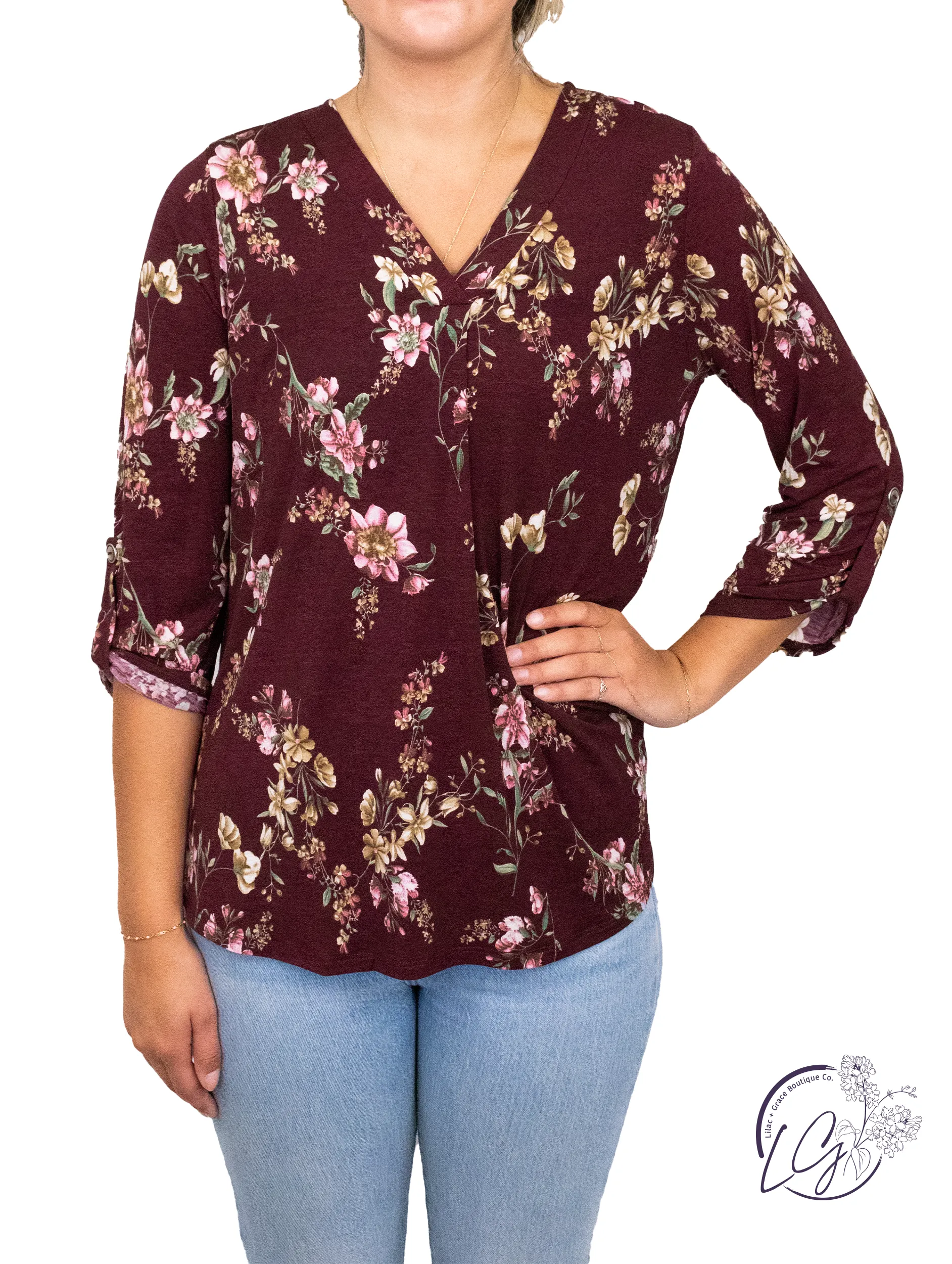 Wine Floral Scarlett Classic Top