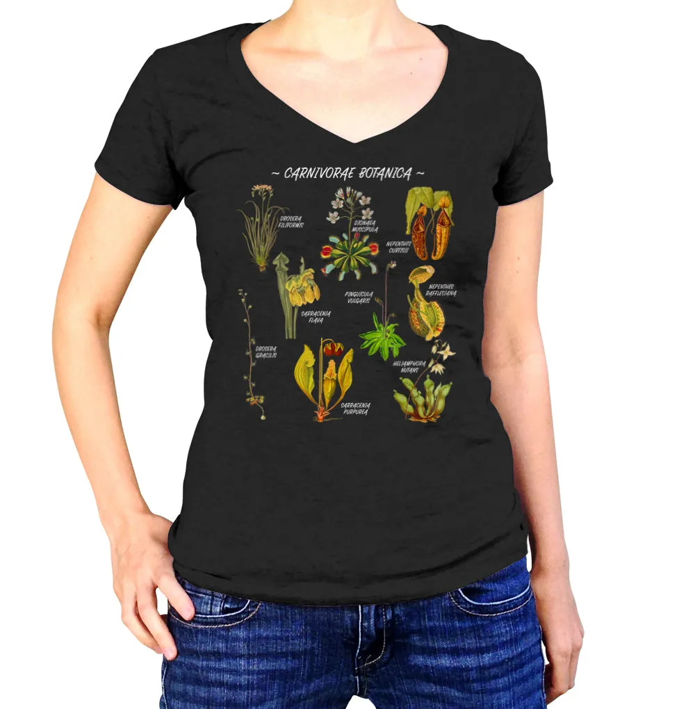 Women's Carnivorae Botanica Carnivorous Plants Botanical Chart Vneck T-Shirt