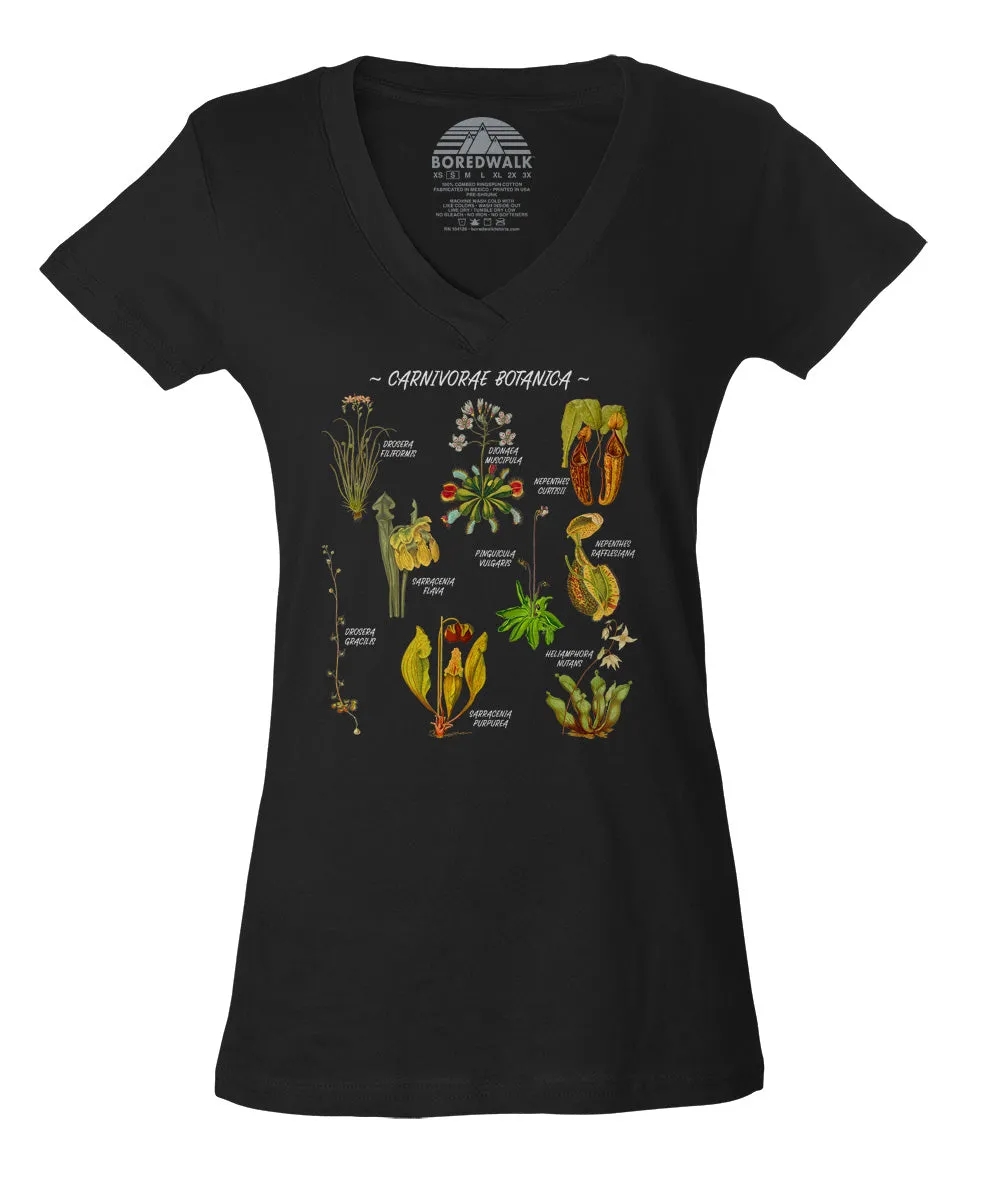 Women's Carnivorae Botanica Carnivorous Plants Botanical Chart Vneck T-Shirt