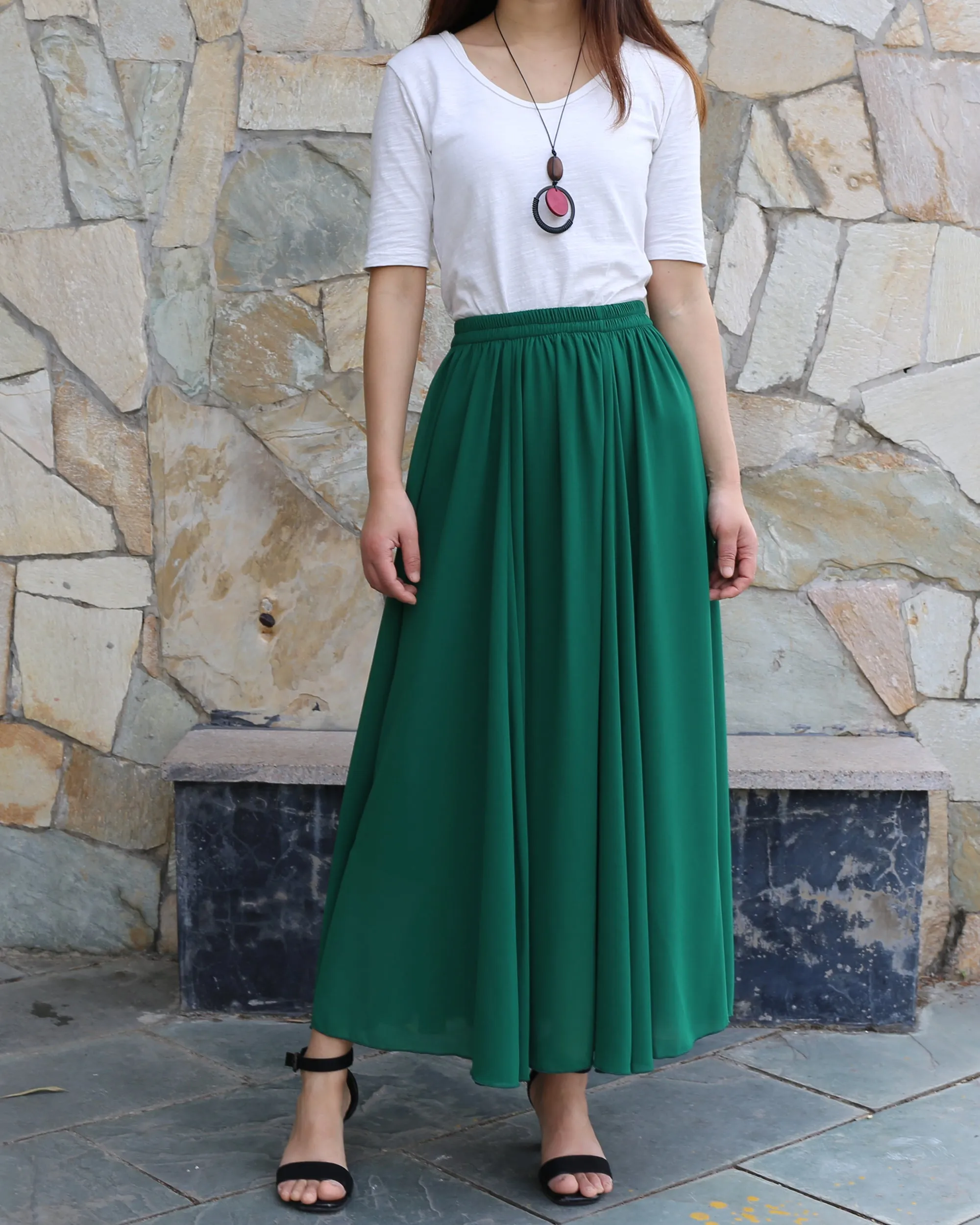 Women's chiffon skirt, maxi skirt, elastic waist skirt, long skirt, A-line skirt, customized summer skirt(Q2021)