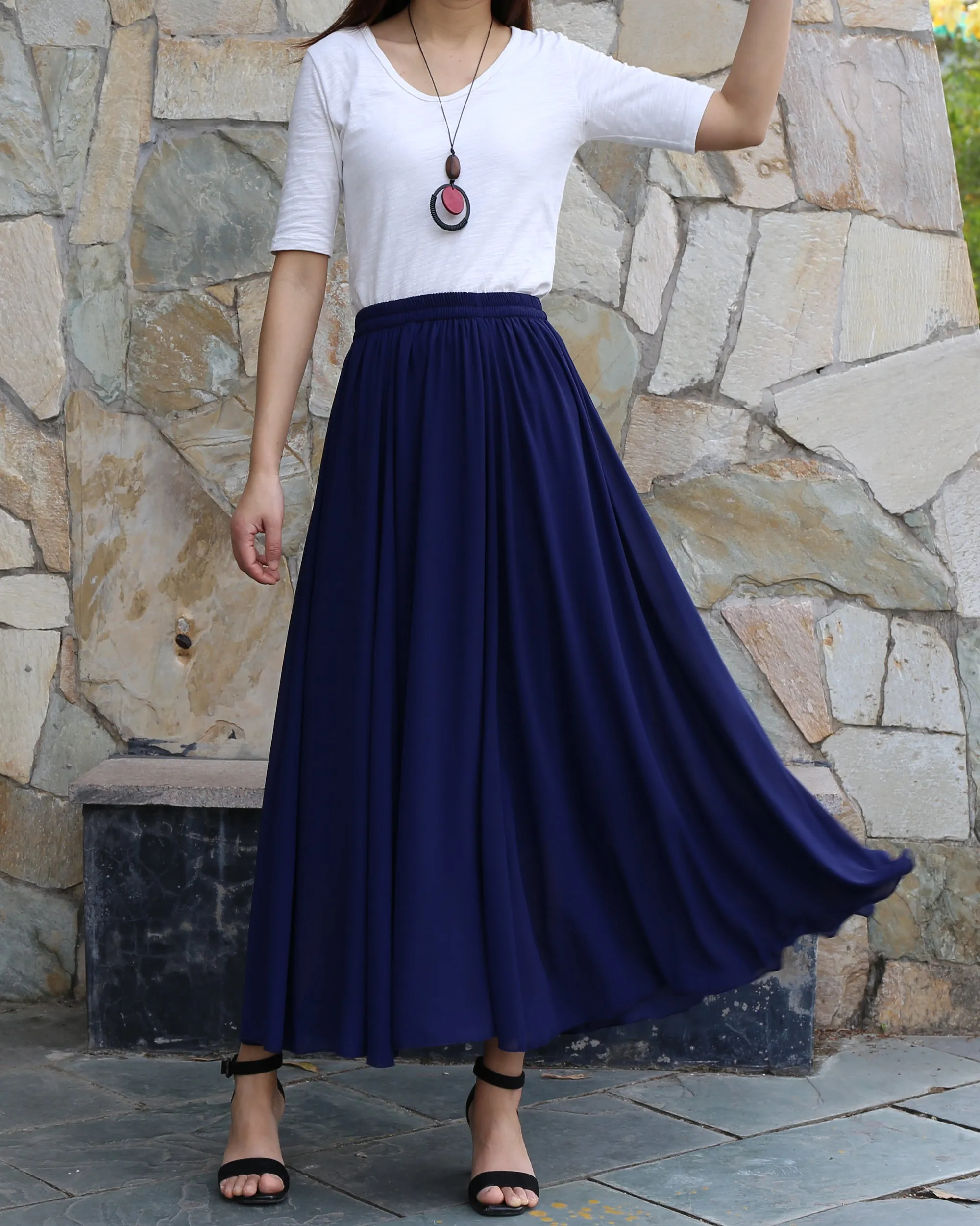 Women's chiffon skirt, maxi skirt, elastic waist skirt, long skirt, A-line skirt, customized summer skirt(Q2021)