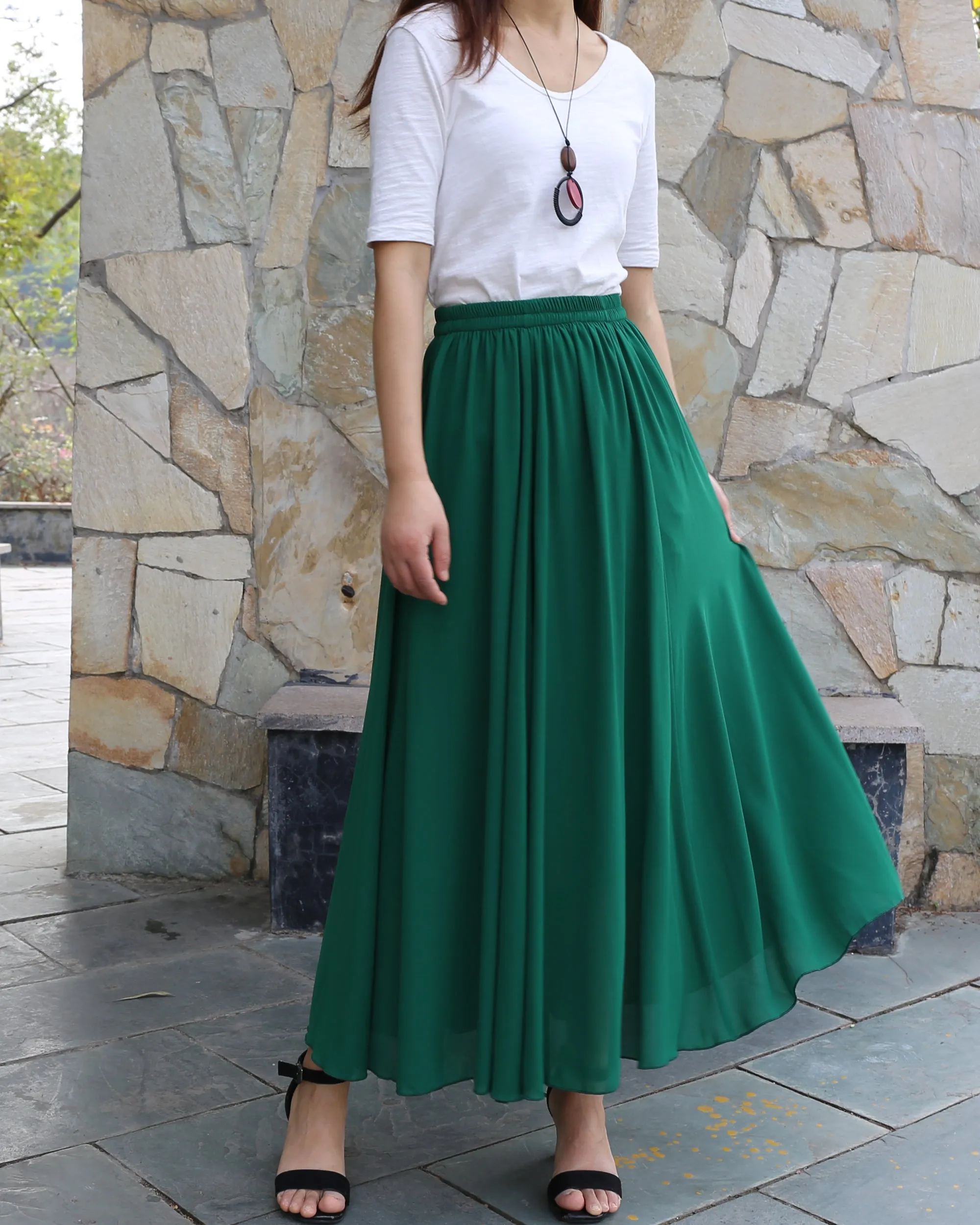 Women's chiffon skirt, maxi skirt, elastic waist skirt, long skirt, A-line skirt, customized summer skirt(Q2021)