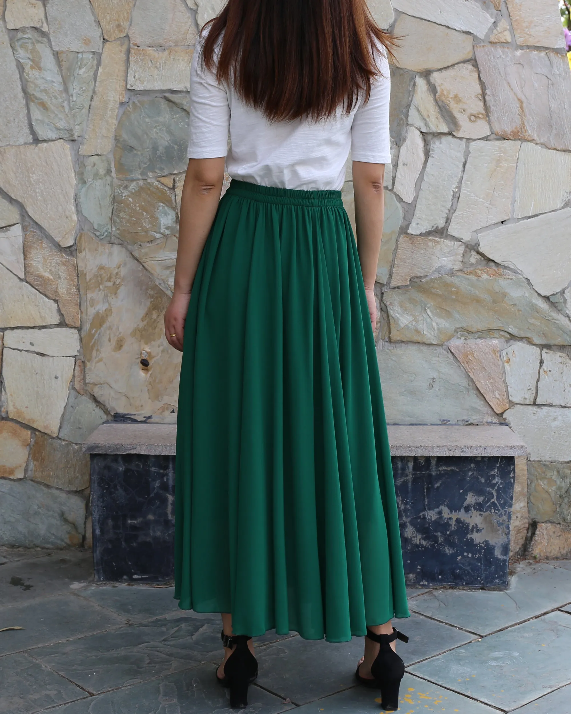 Women's chiffon skirt, maxi skirt, elastic waist skirt, long skirt, A-line skirt, customized summer skirt(Q2021)