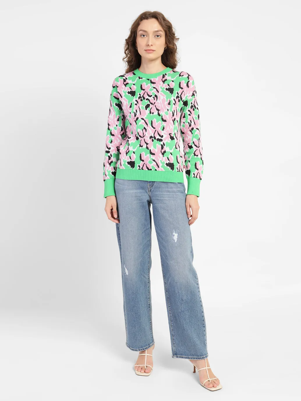 Women's Floral Print Crew Neck Sweater