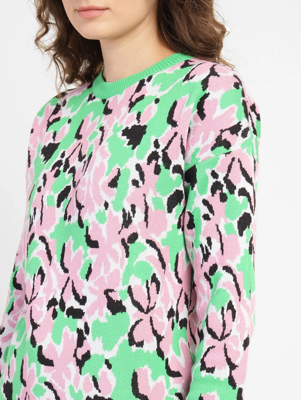 Women's Floral Print Crew Neck Sweater