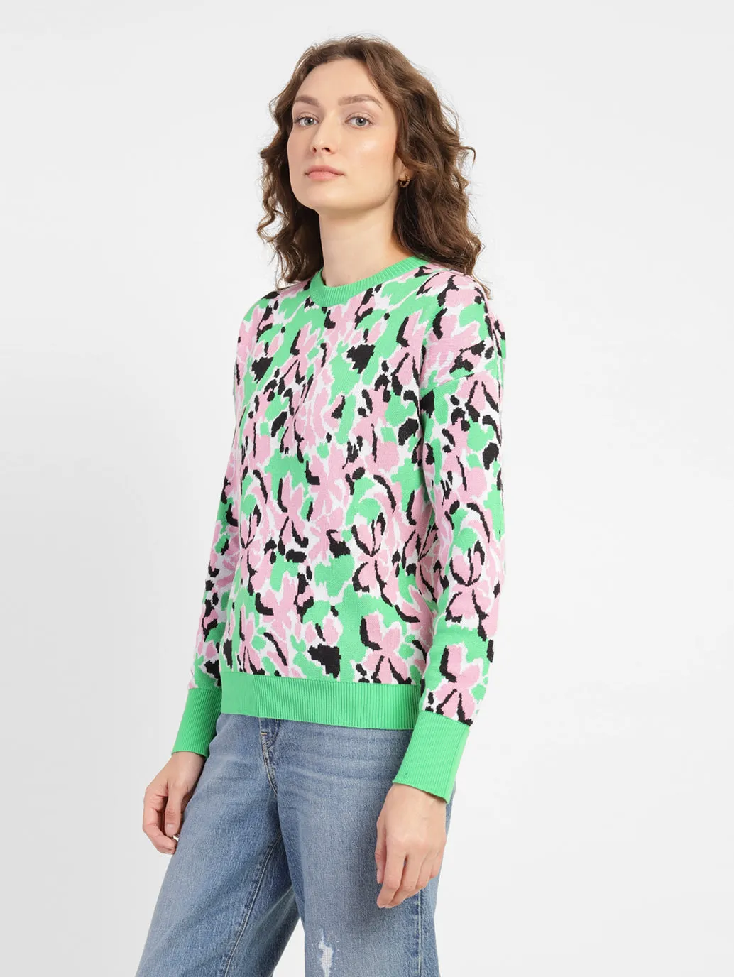 Women's Floral Print Crew Neck Sweater