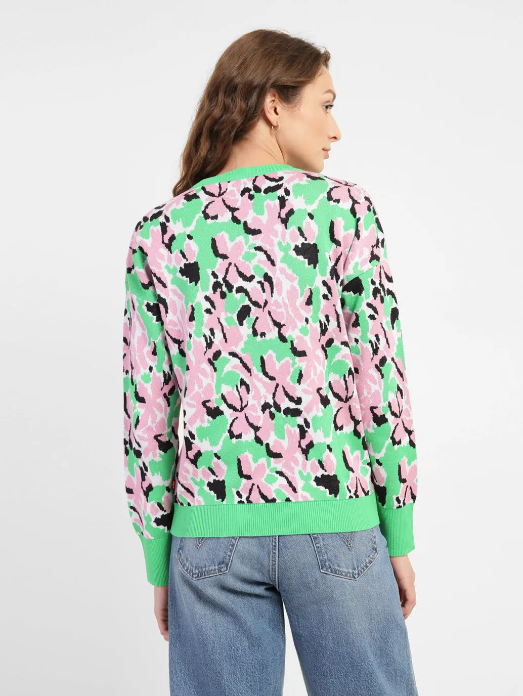 Women's Floral Print Crew Neck Sweater