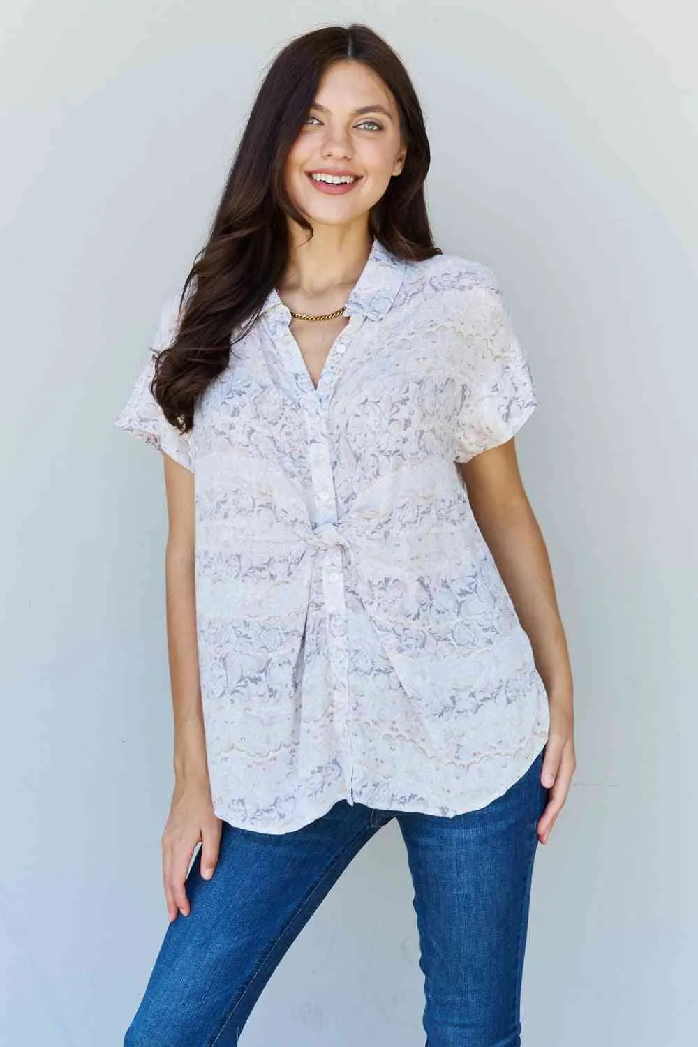 Women's ODDI Full Size Floral Paisley Print Twist Tunic Top