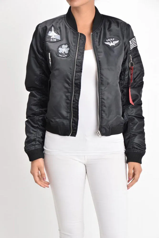 Women's Patched Flight Bomber Jacket