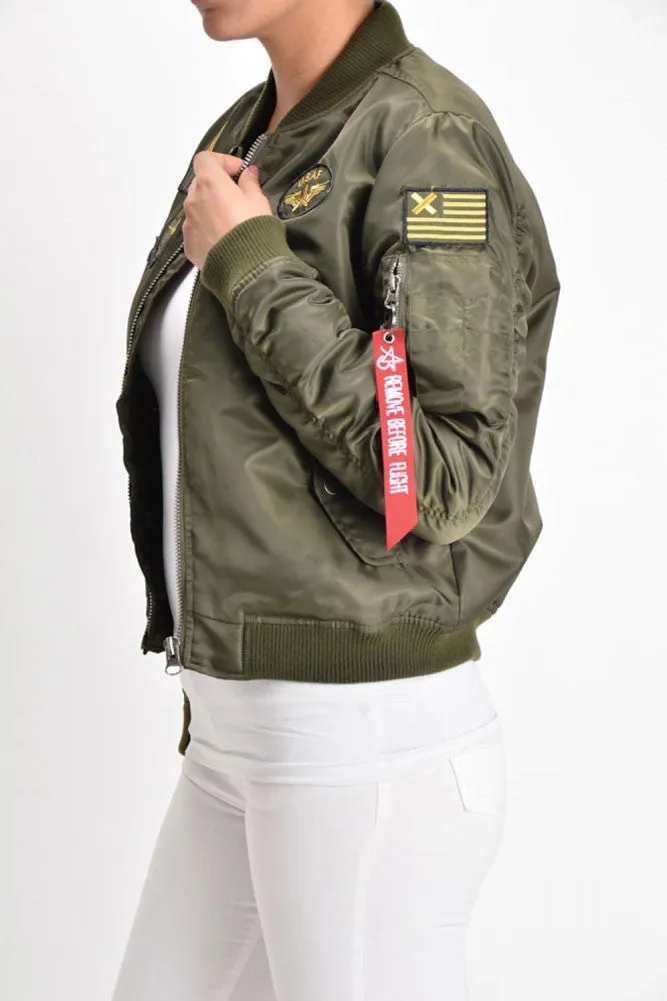 Women's Patched Flight Bomber Jacket