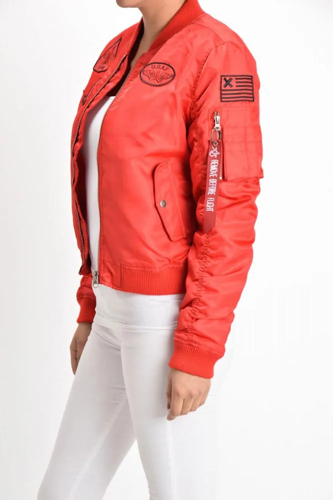 Women's Patched Flight Bomber Jacket